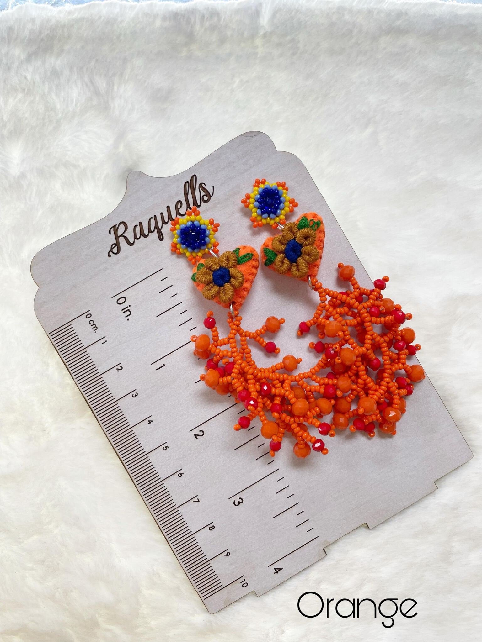 Image of Beautiful Handmade Heart Coral Earrings - Beaded Earrings - Handmade Earrings - Felt Earrings
