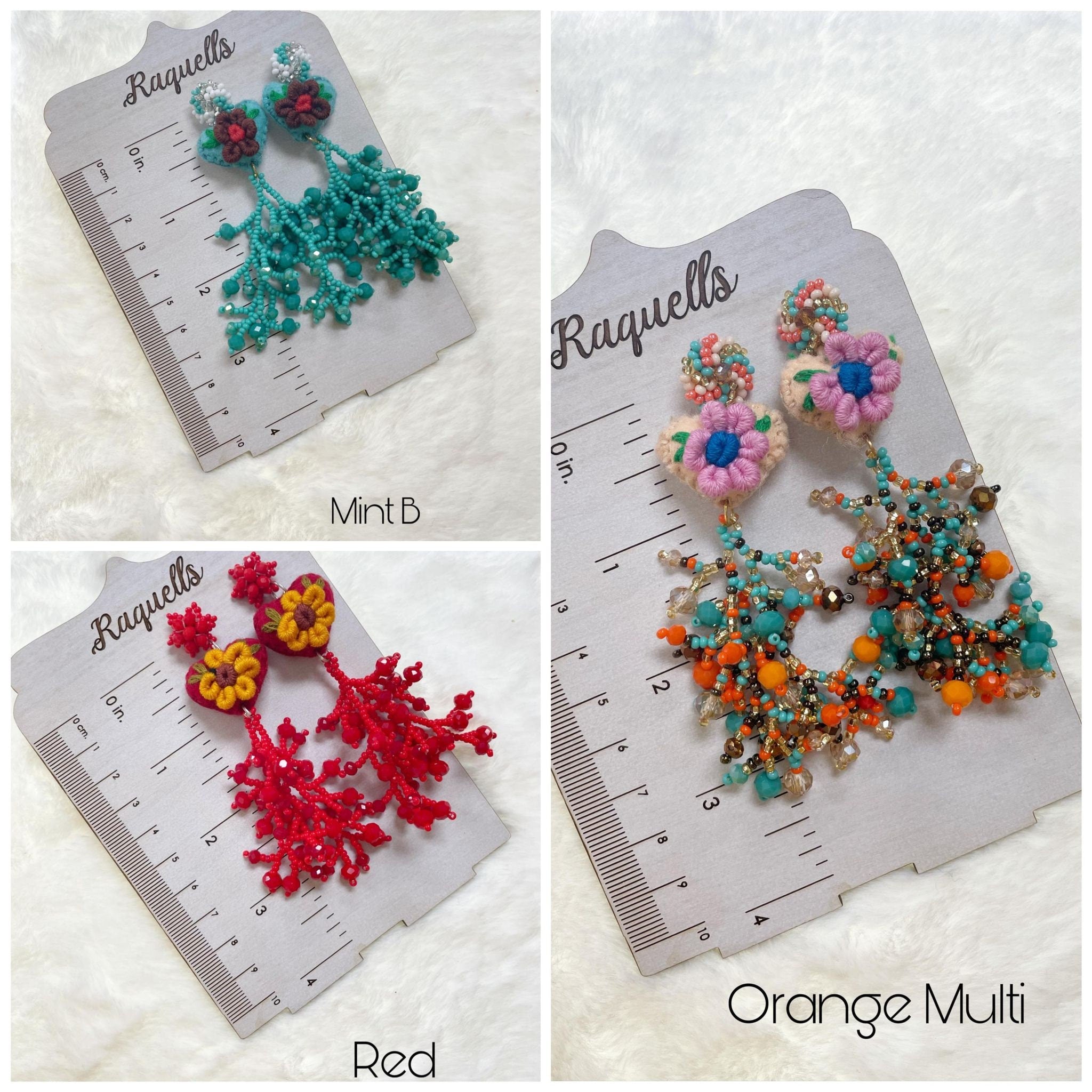 Image of Beautiful Handmade Heart Coral Earrings - Beaded Earrings - Handmade Earrings - Felt Earrings