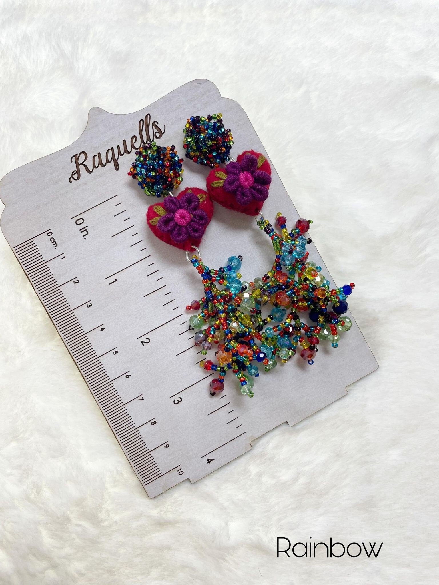 Image of Beautiful Handmade Heart Coral Earrings - Beaded Earrings - Handmade Earrings - Felt Earrings