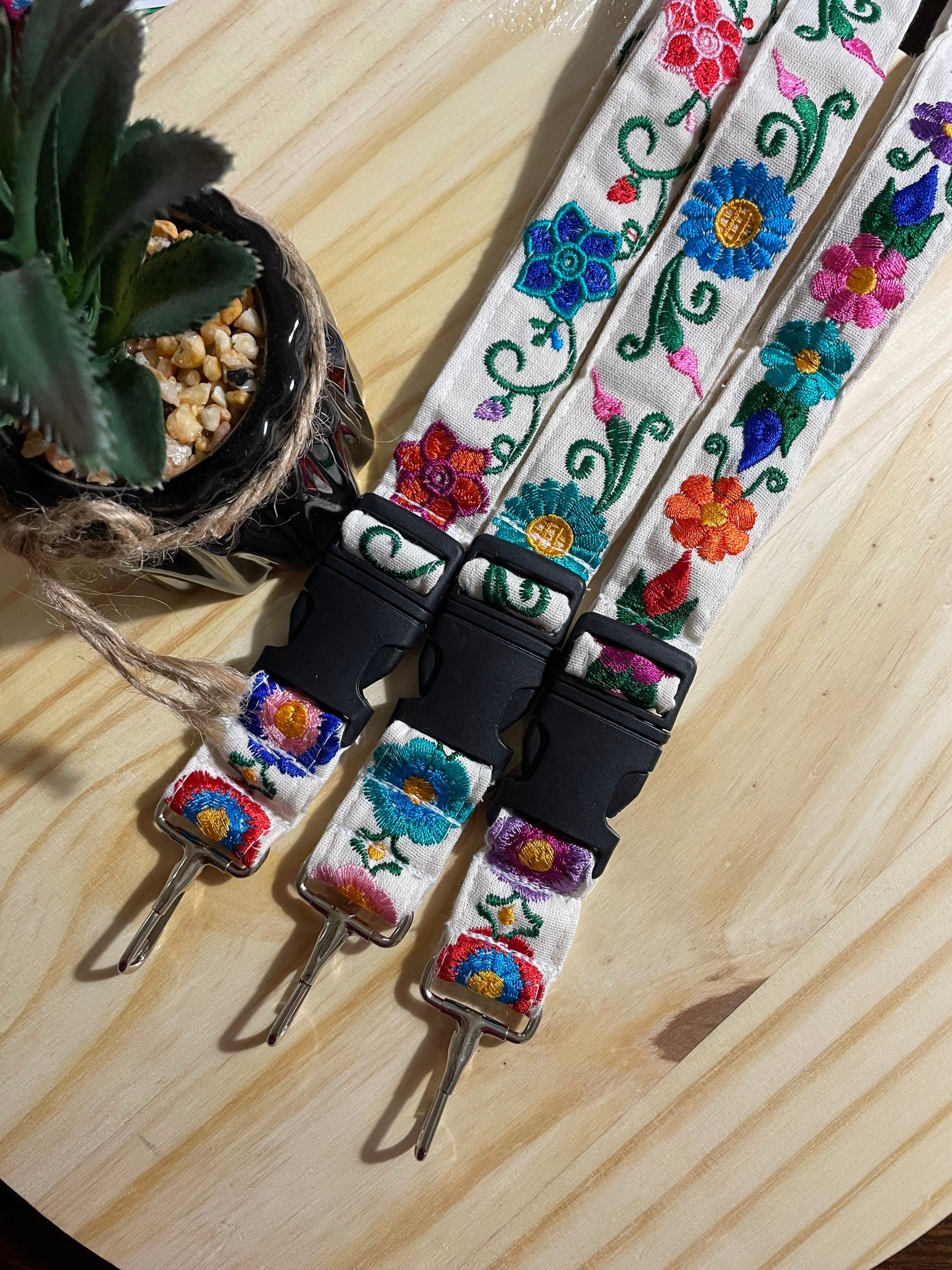 Floral Embroidered Clip Lanyard Key/ID Holder - Clip Lanyard Key/ID Holder - Artisanal made