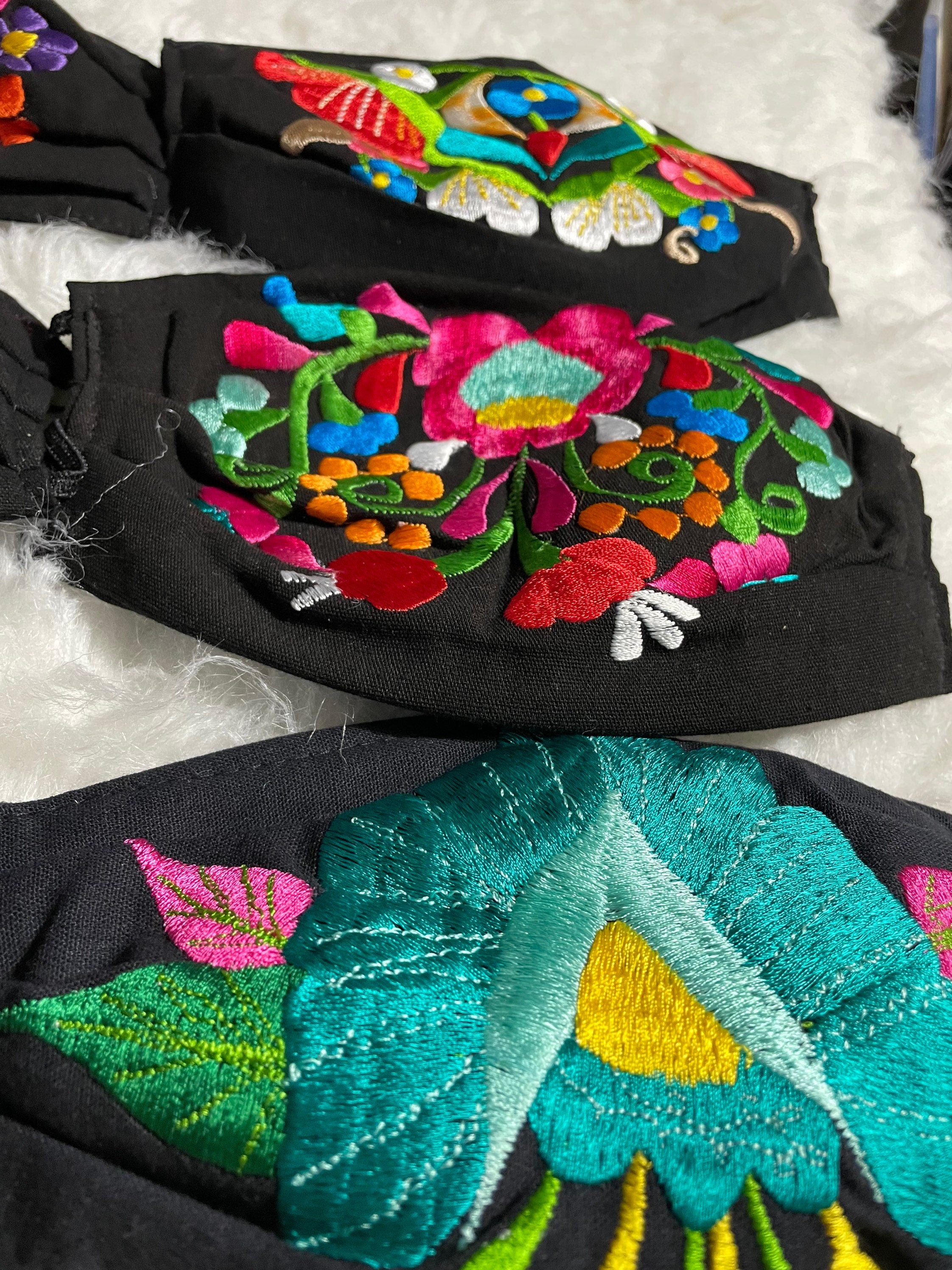 Mexican Embroidered Large Floral Design Face Masks - Artisan Made Face Masks