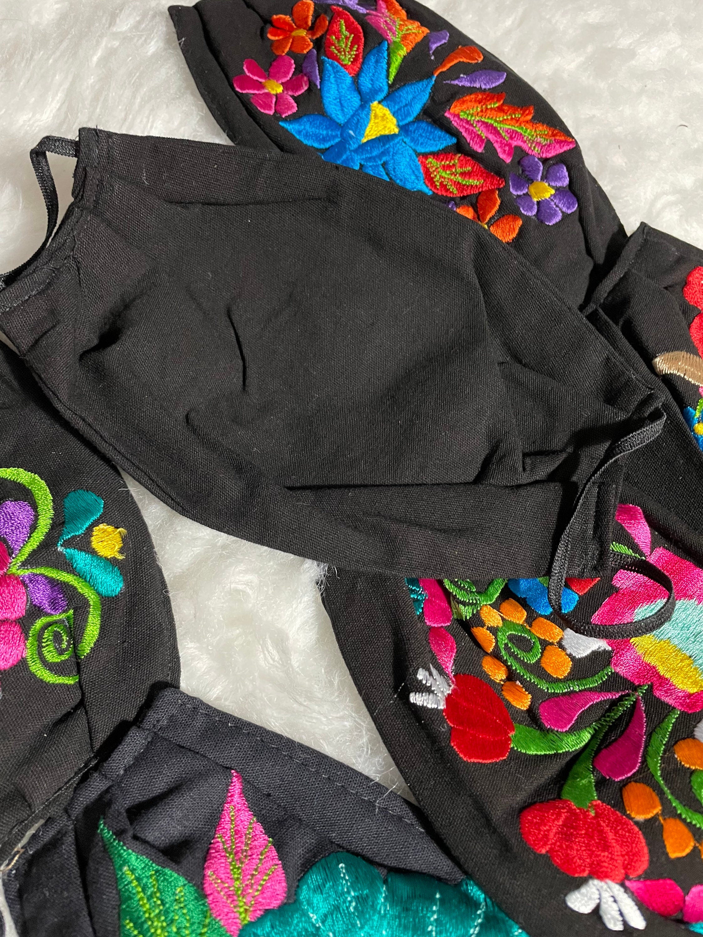 Image of Mexican Embroidered Large Floral Design Face Masks - Artisan Made Face Masks