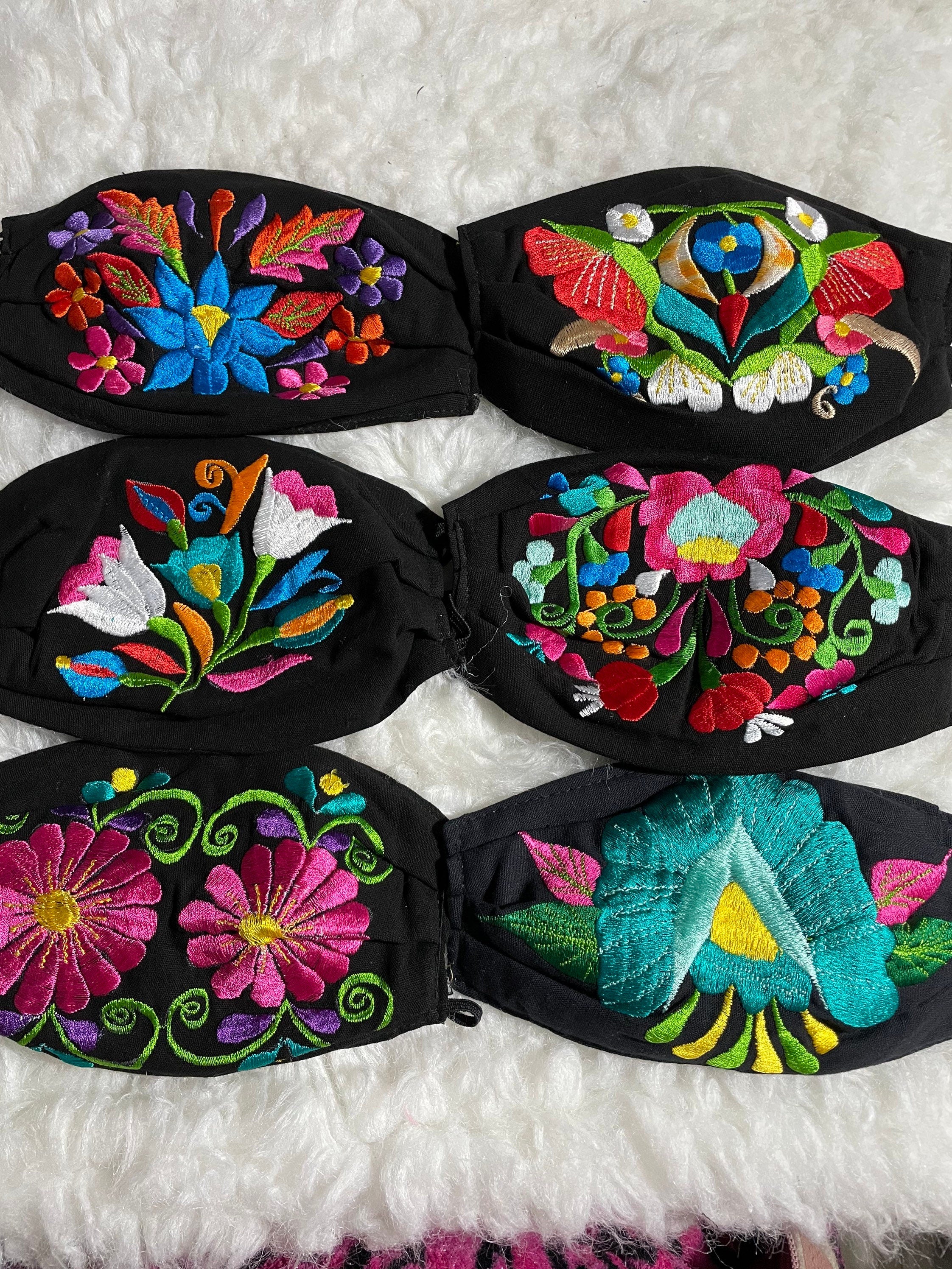 Mexican Embroidered Large Floral Design Face Masks - Artisan Made Face Masks