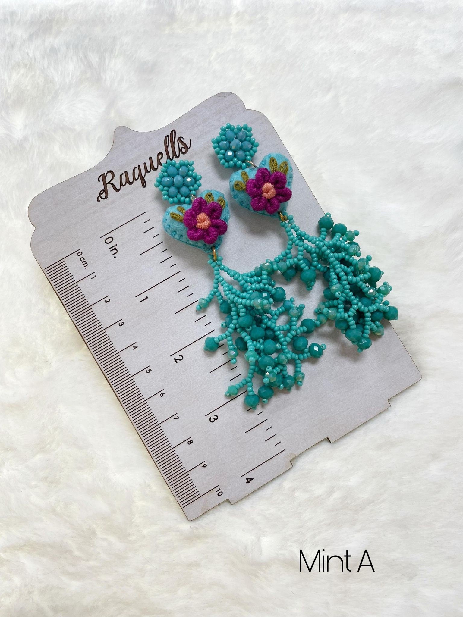 Image of Beautiful Handmade Heart Coral Earrings - Beaded Earrings - Handmade Earrings - Felt Earrings
