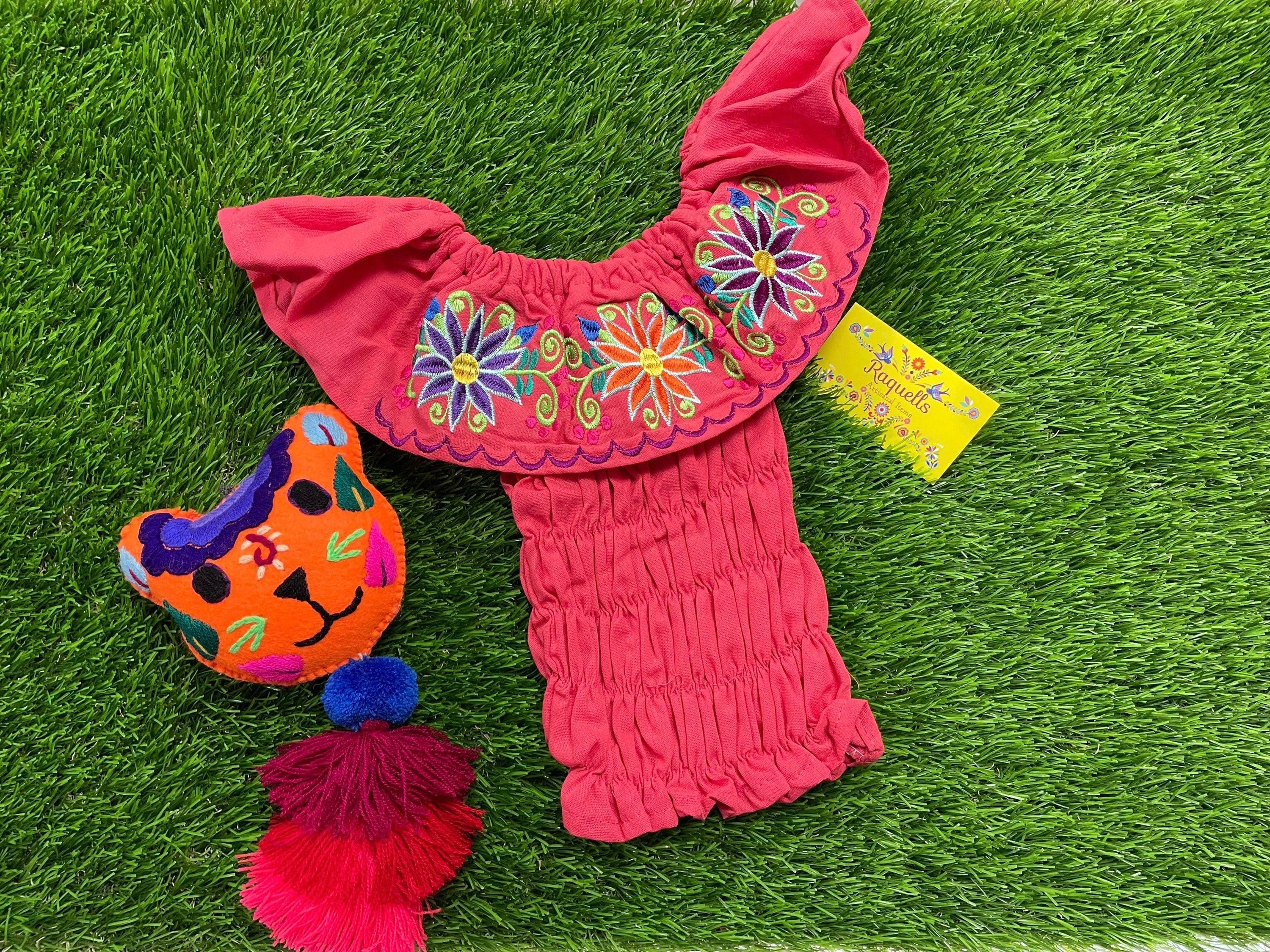 Image of Floral Embroidered Elastic Girl’s Top - Handmade Girl’s Blouse - Artisanal Embroidery