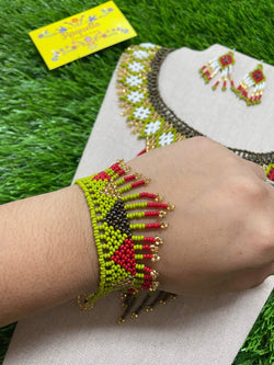 Image of Handmade Beaded Jewelry Set - Artisan Made Necklace, Earrings and Bracelet - Made in Chiapas, Mexico