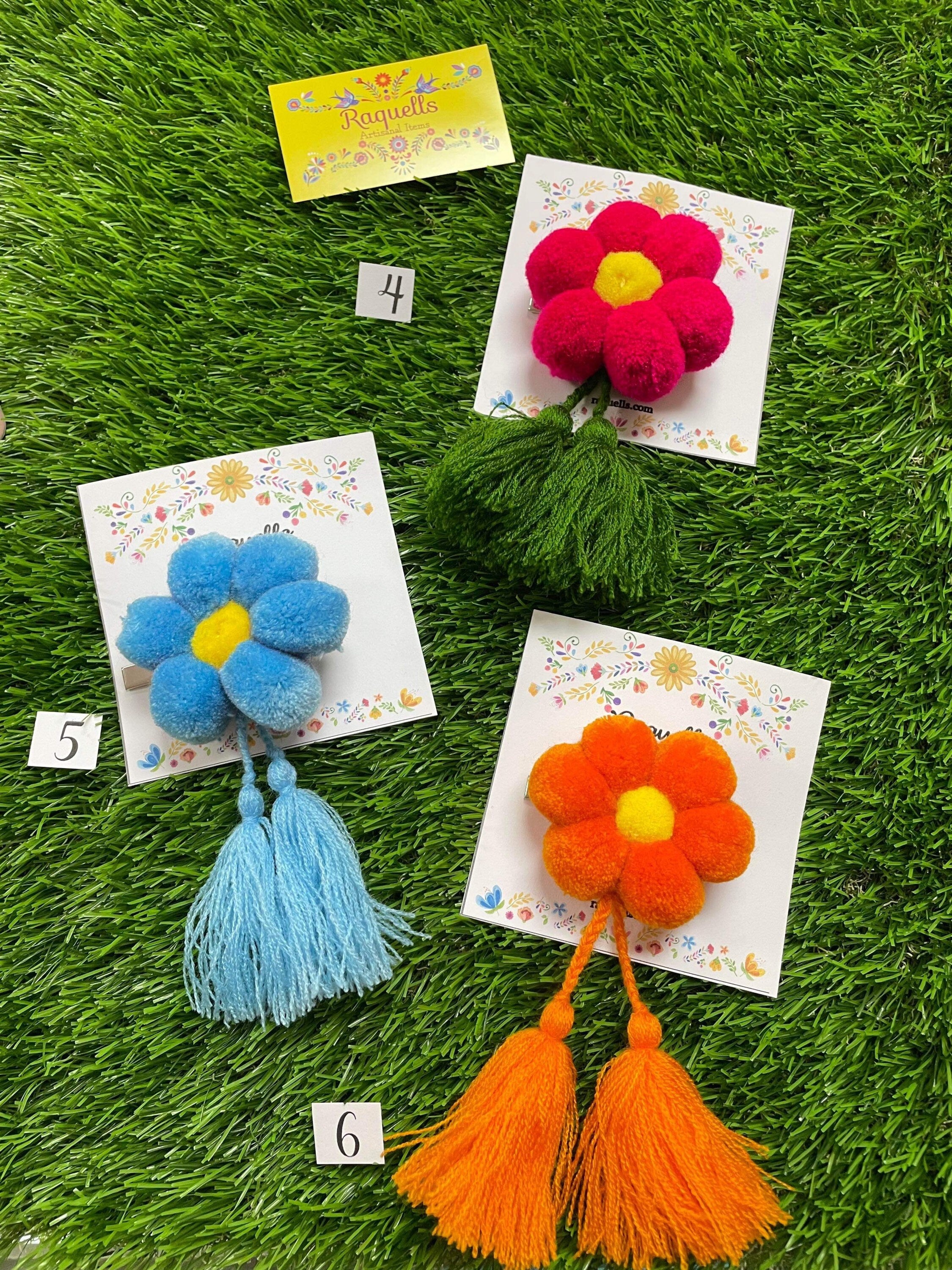 Image of Handmade PomPom Flower Hair Clips