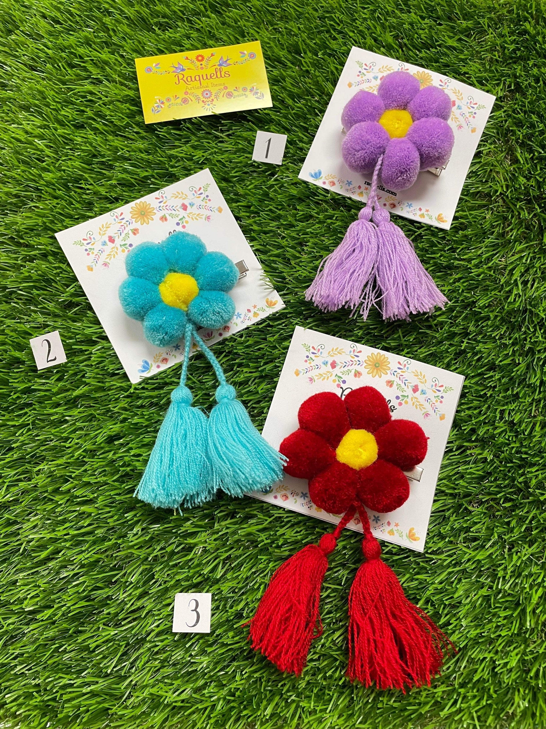 Image of Handmade PomPom Flower Hair Clips