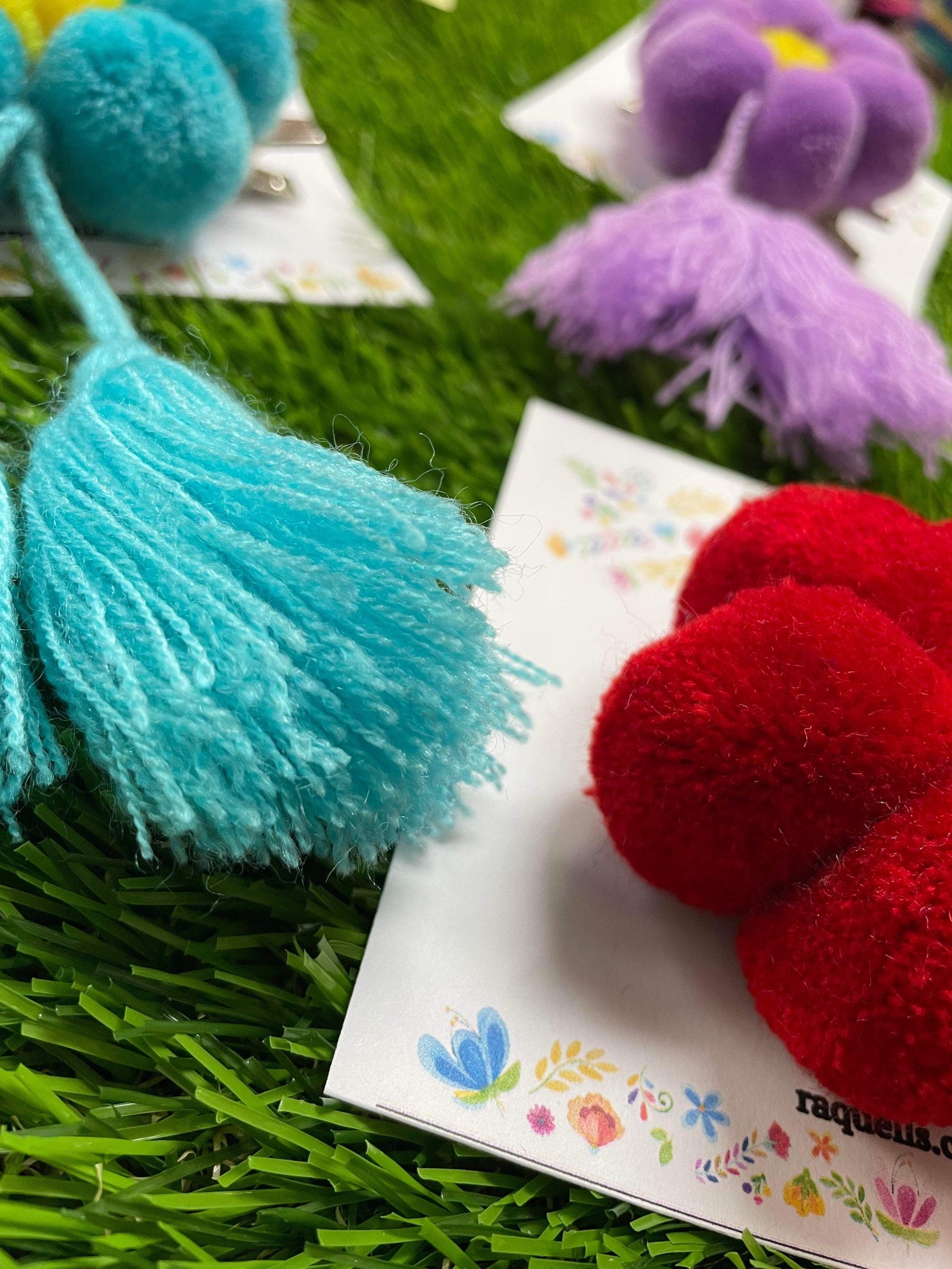 Handmade PomPom Flower Hair Clips