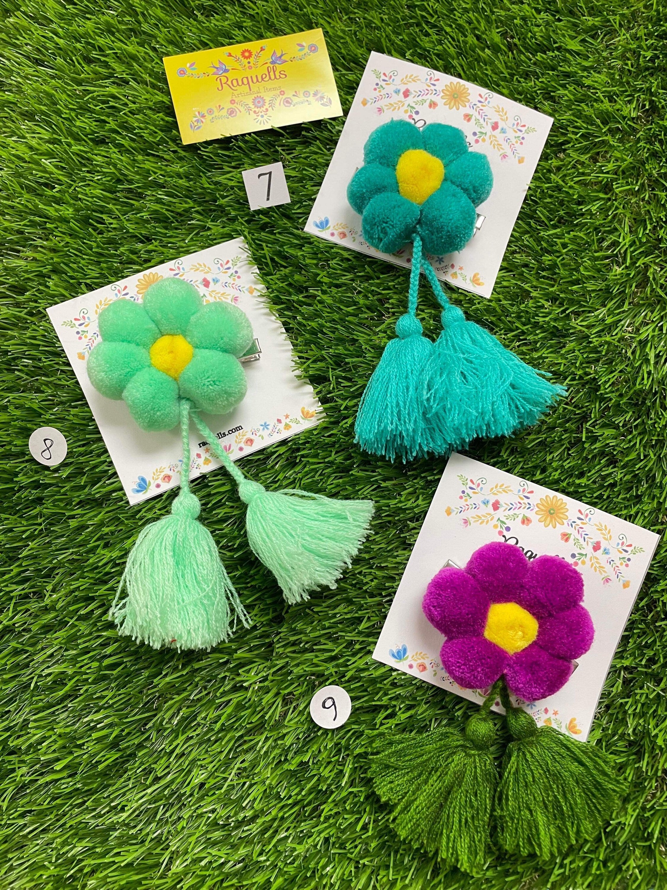 Image of Handmade PomPom Flower Hair Clips