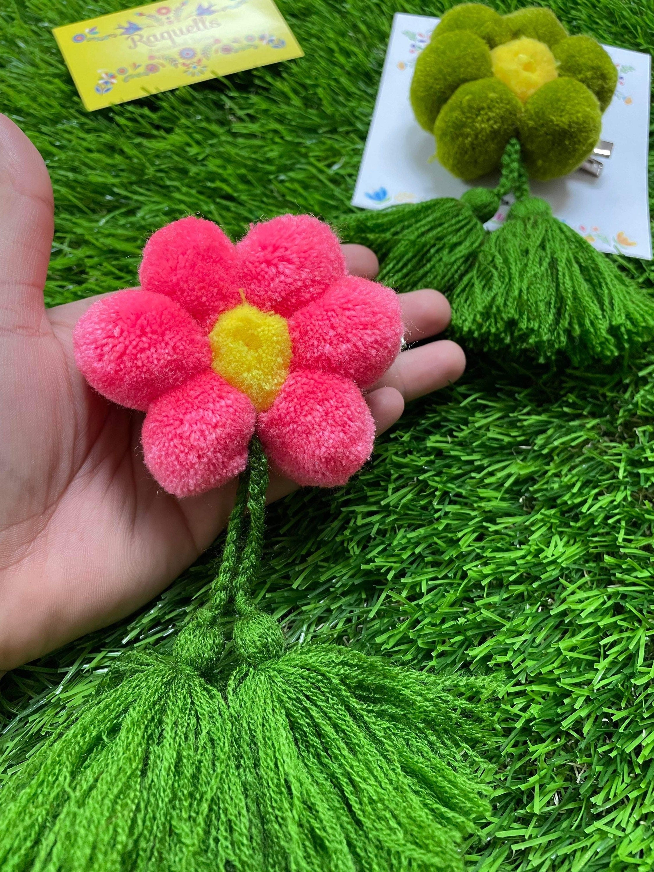 Handmade PomPom Flower Hair Clips