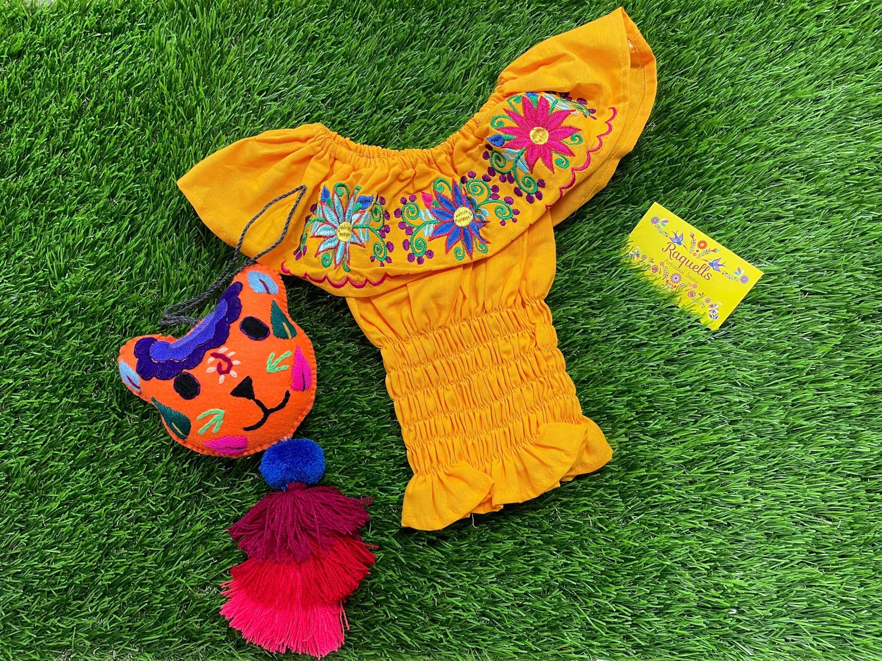 Image of Floral Embroidered Elastic Girl’s Top - Handmade Girl’s Blouse - Artisanal Embroidery