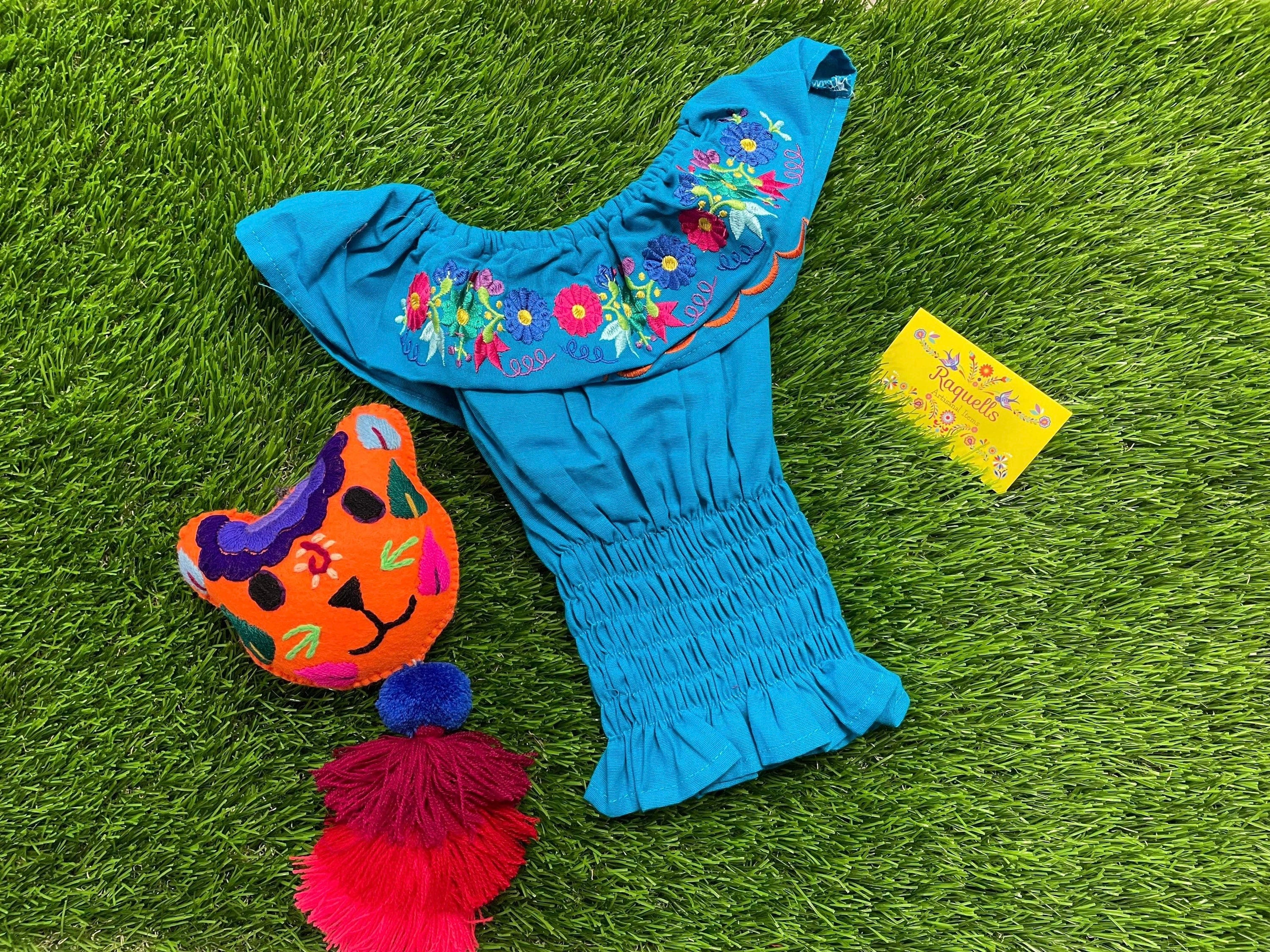 Floral Embroidered Elastic Girl’s Top - Handmade Girl’s Blouse - Artisanal Embroidery