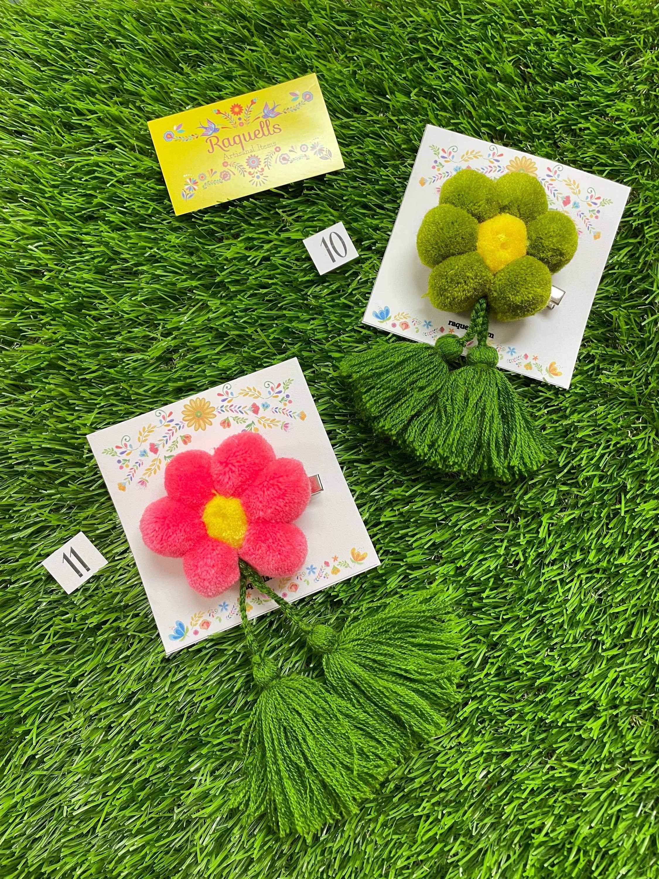 Image of Handmade PomPom Flower Hair Clips