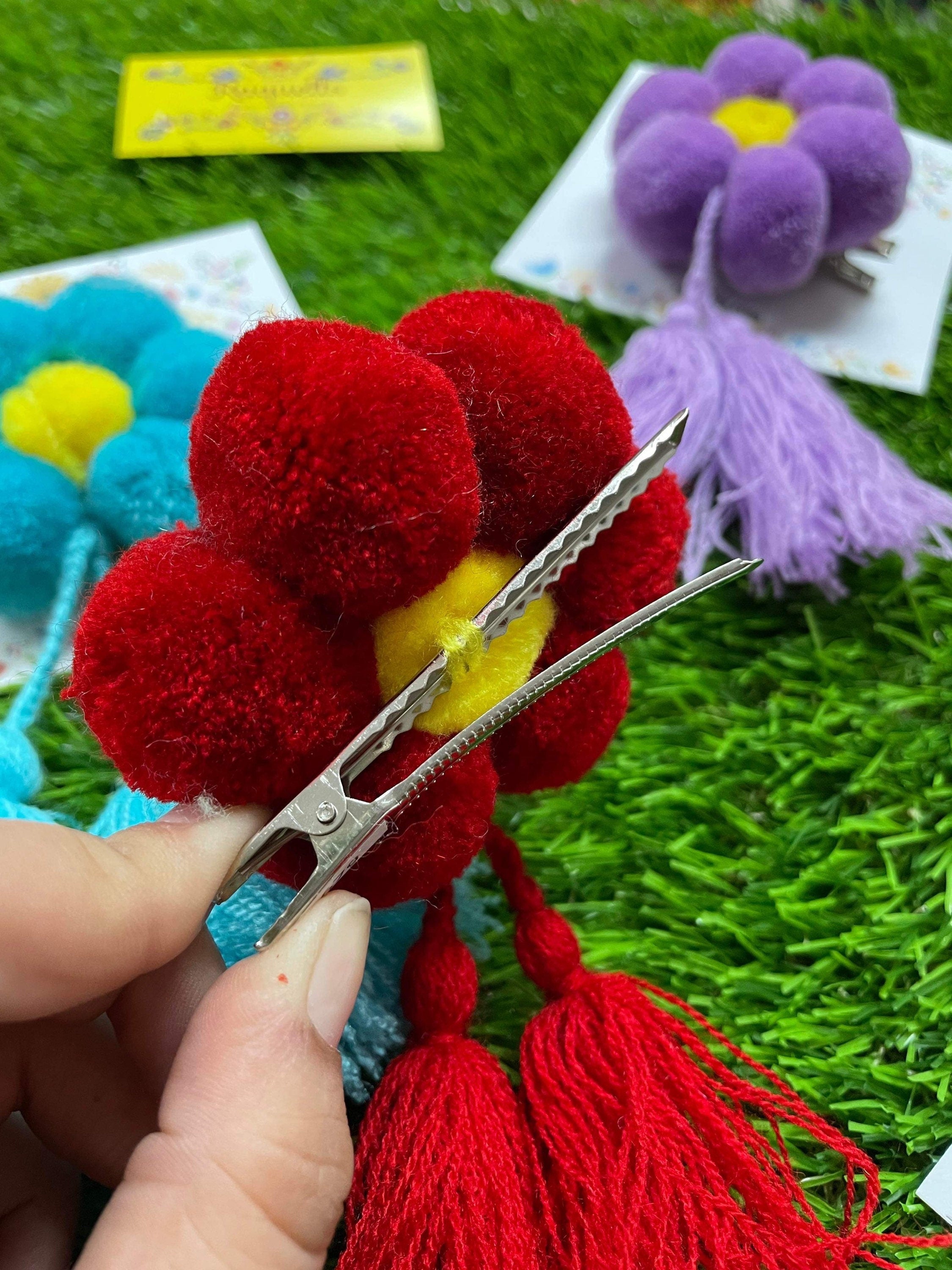 Image of Handmade PomPom Flower Hair Clips