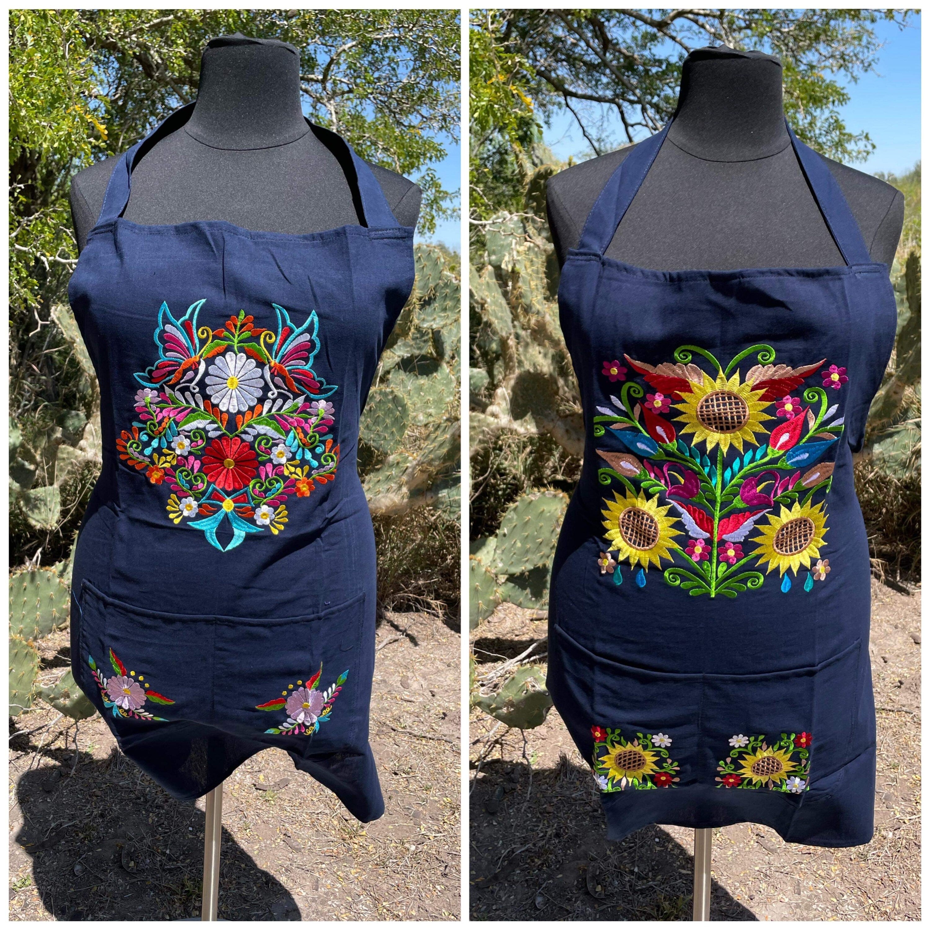 PLUS SIZE - Beautiful Embroidered Aprons - Artisan Made Embroidered Aprons