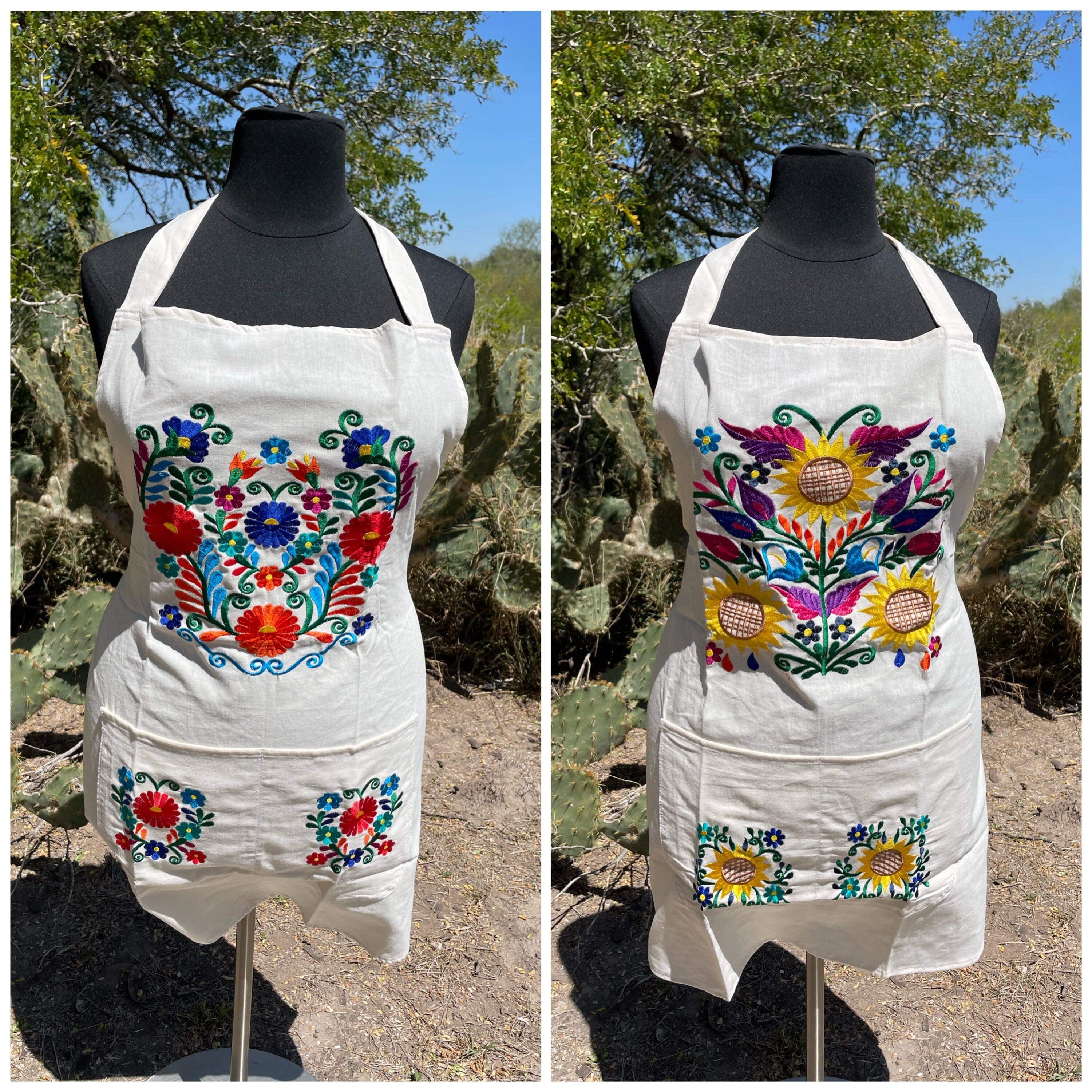 PLUS SIZE - Beautiful Embroidered Aprons - Artisan Made Embroidered Aprons