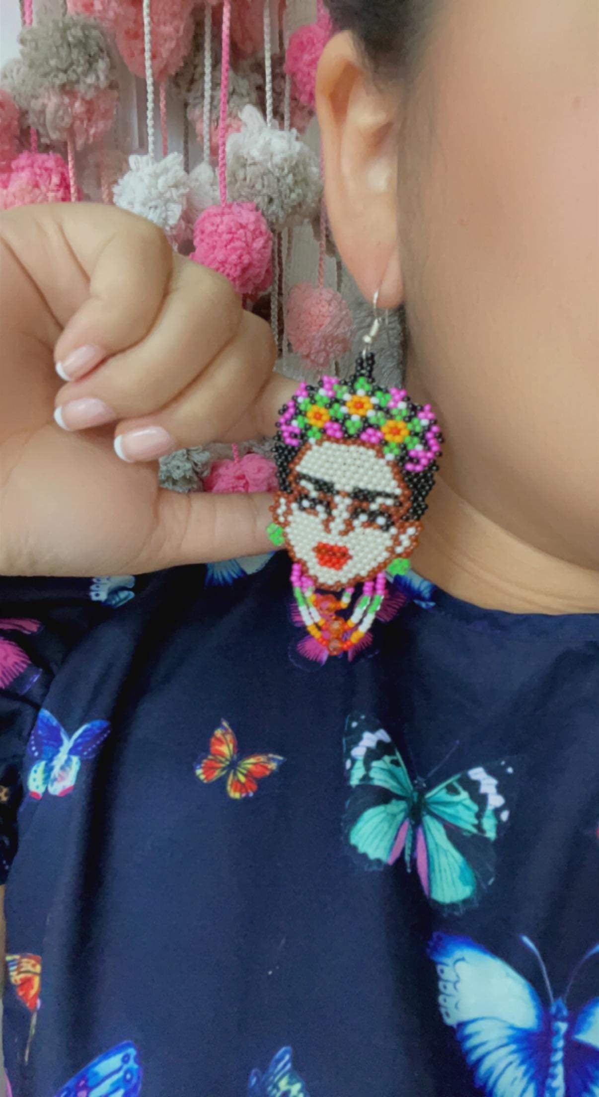 Image of Beautiful Handmade Beaded Large Frida Earrings - Artisan Made Earrings