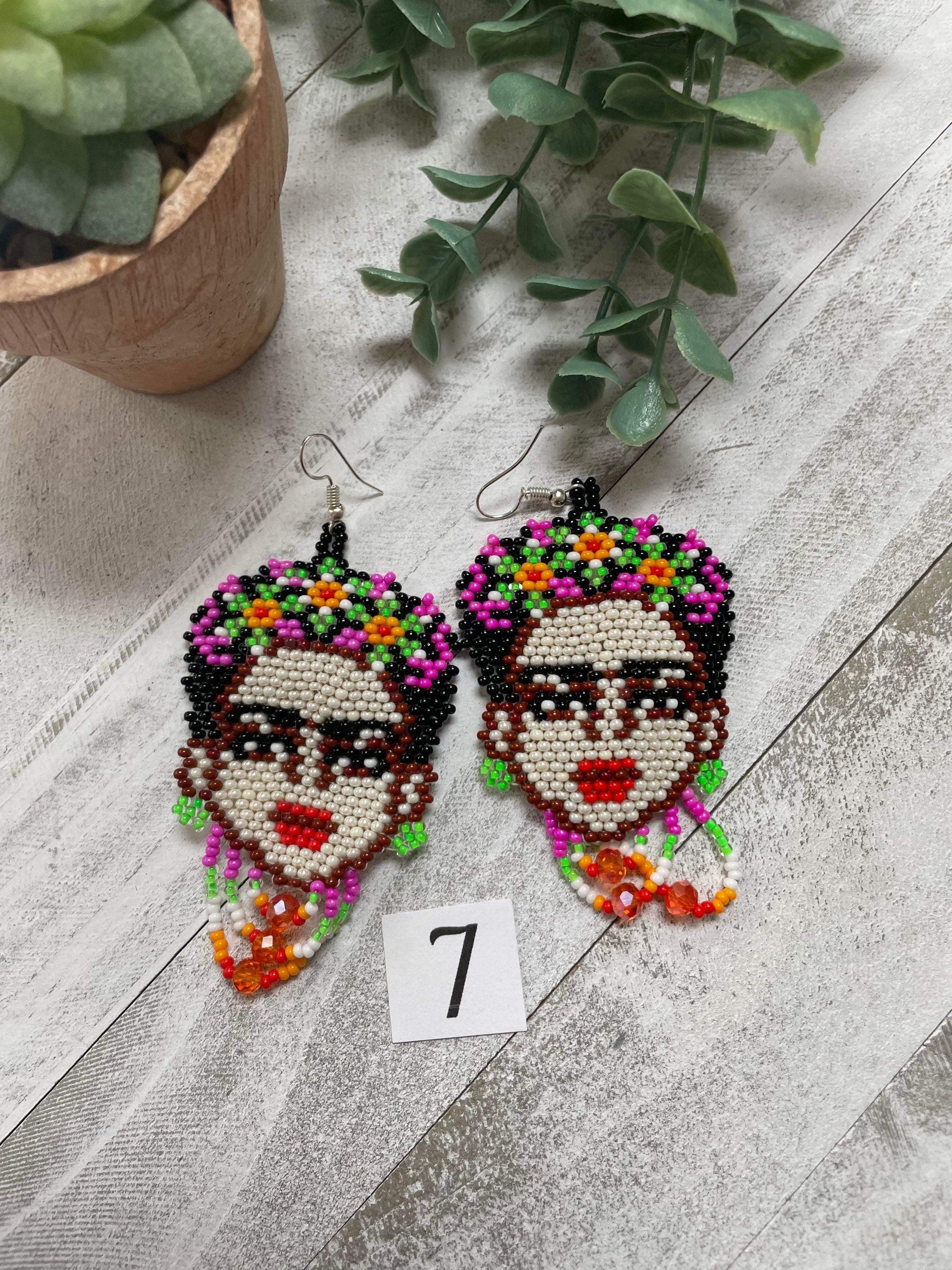 Image of Beautiful Handmade Beaded Large Frida Earrings - Artisan Made Earrings