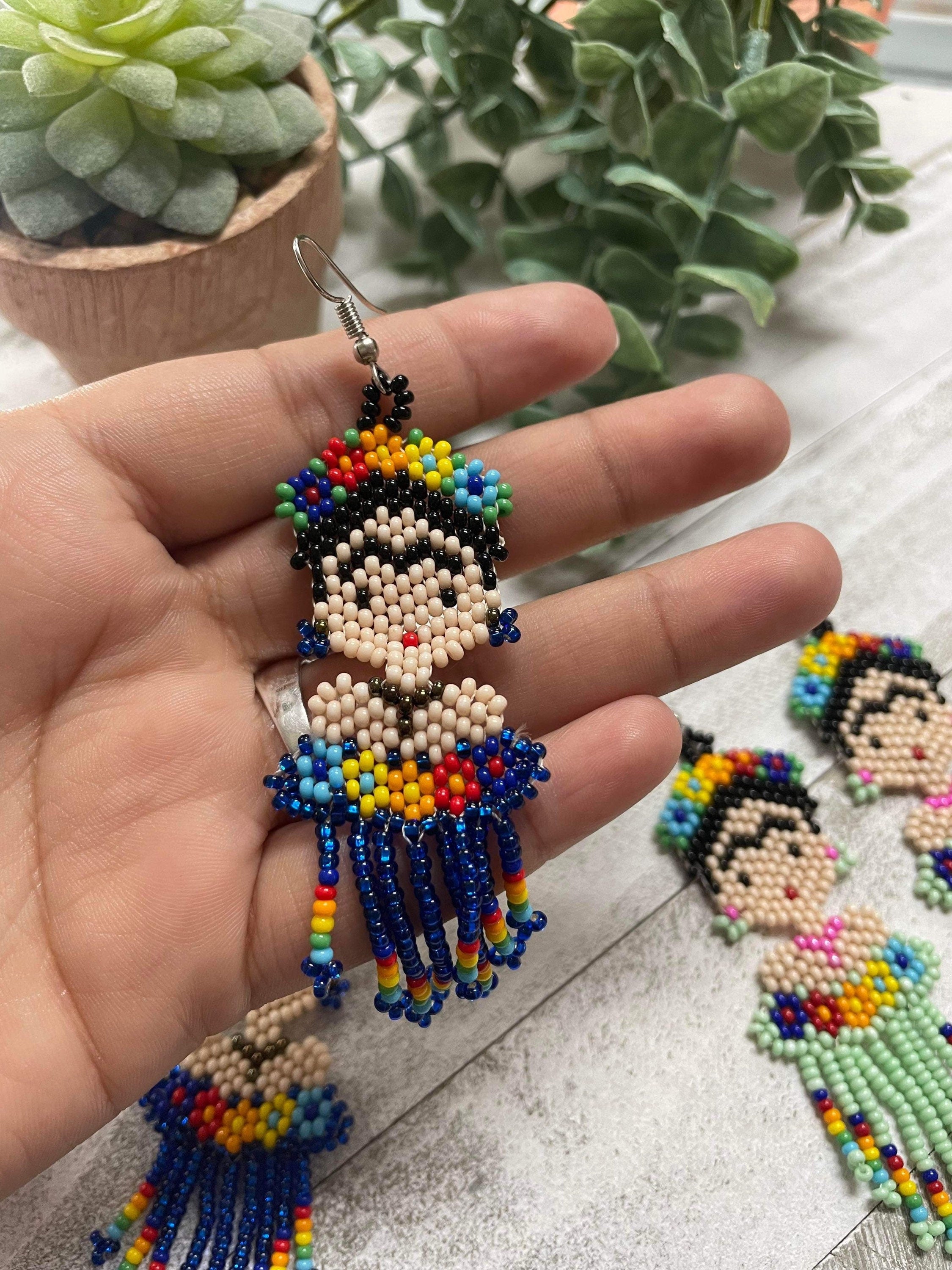 Image of Beautiful Beaded Handmade Frida Earrings - Artisan Made Jewelry