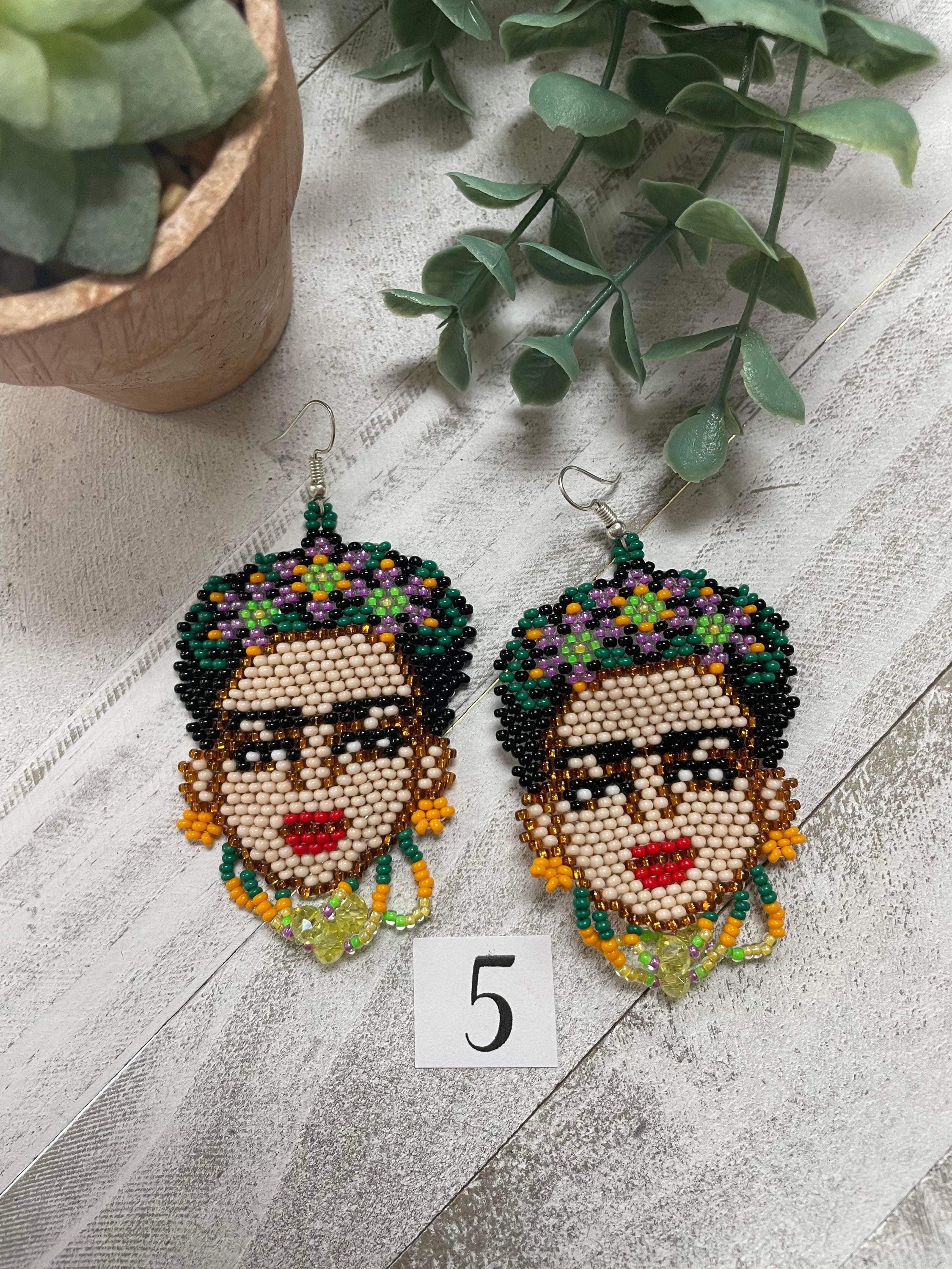 Image of Beautiful Handmade Beaded Large Frida Earrings - Artisan Made Earrings