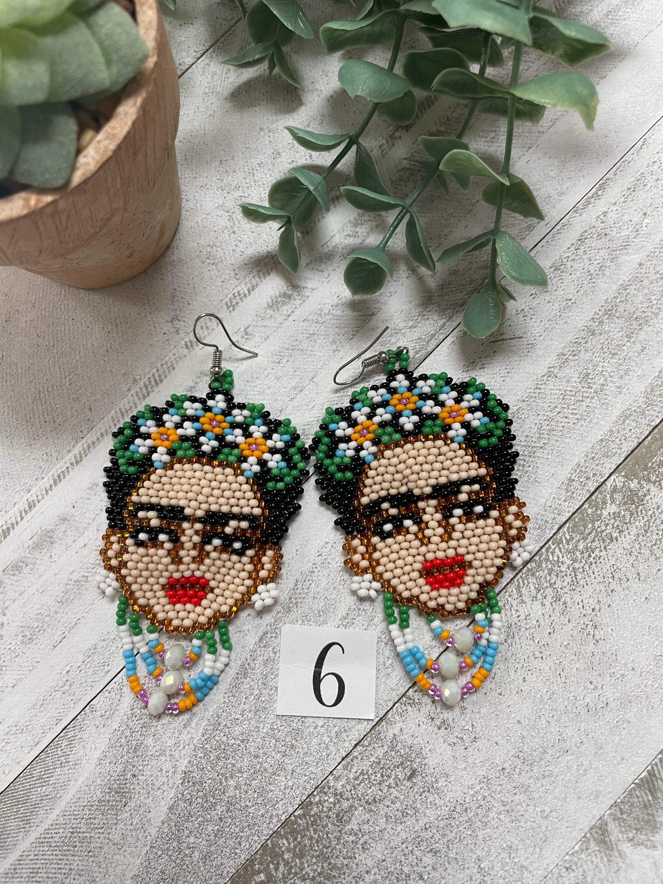 Image of Beautiful Handmade Beaded Large Frida Earrings - Artisan Made Earrings
