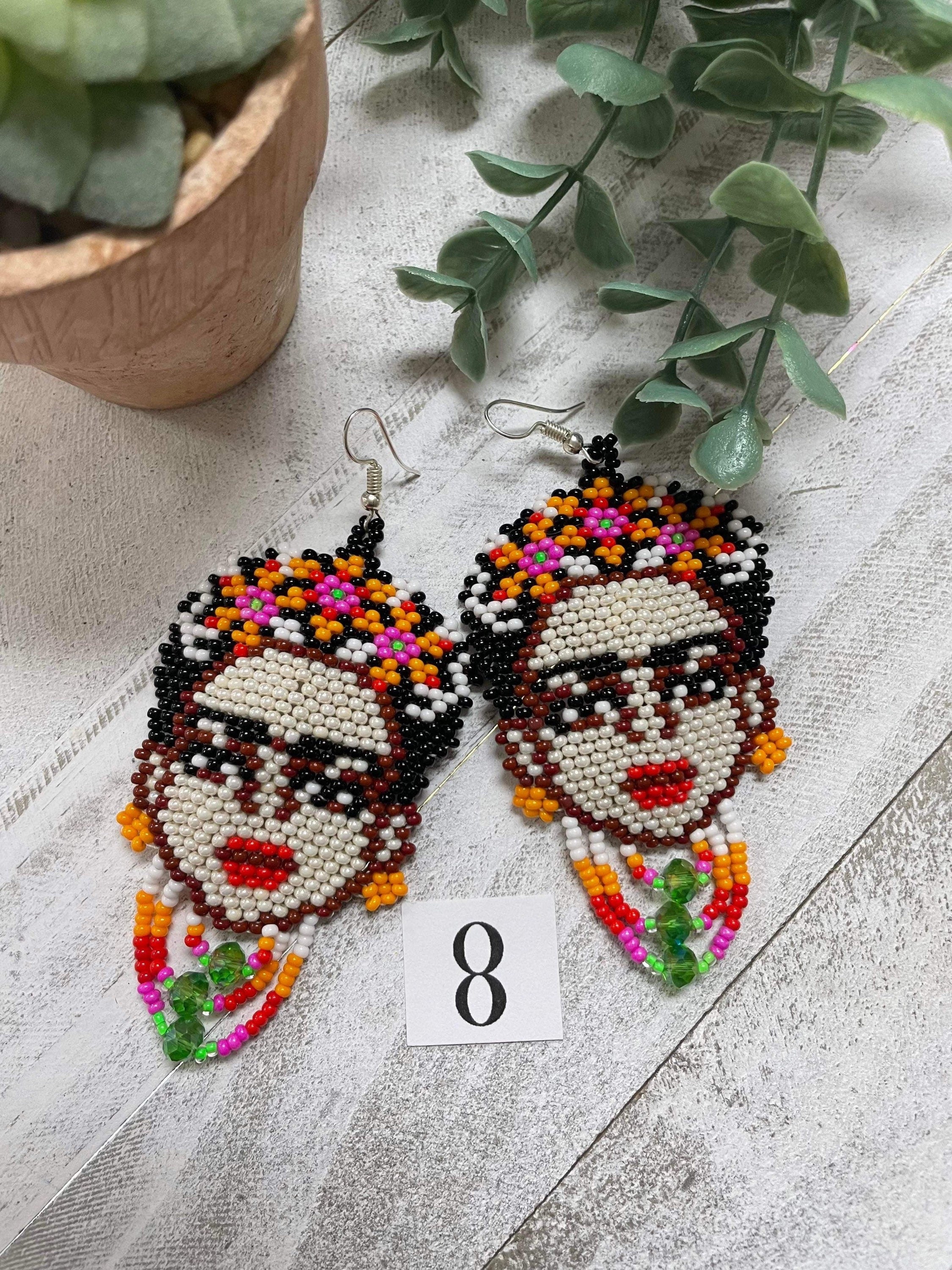 Image of Beautiful Handmade Beaded Large Frida Earrings - Artisan Made Earrings