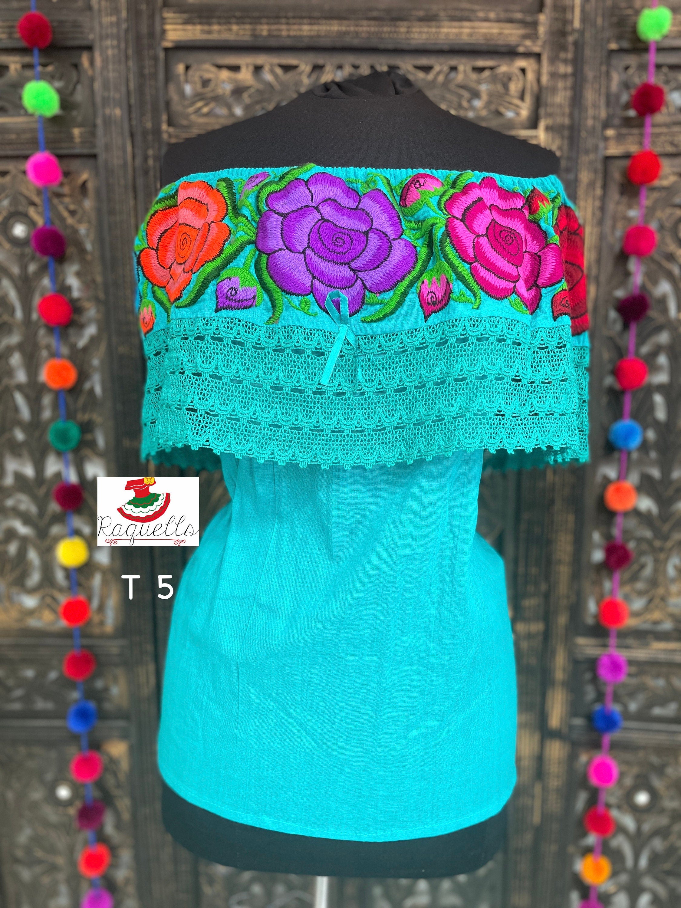 Image of Off Shoulder Floral Blouse - Artisanal Flower Blouse