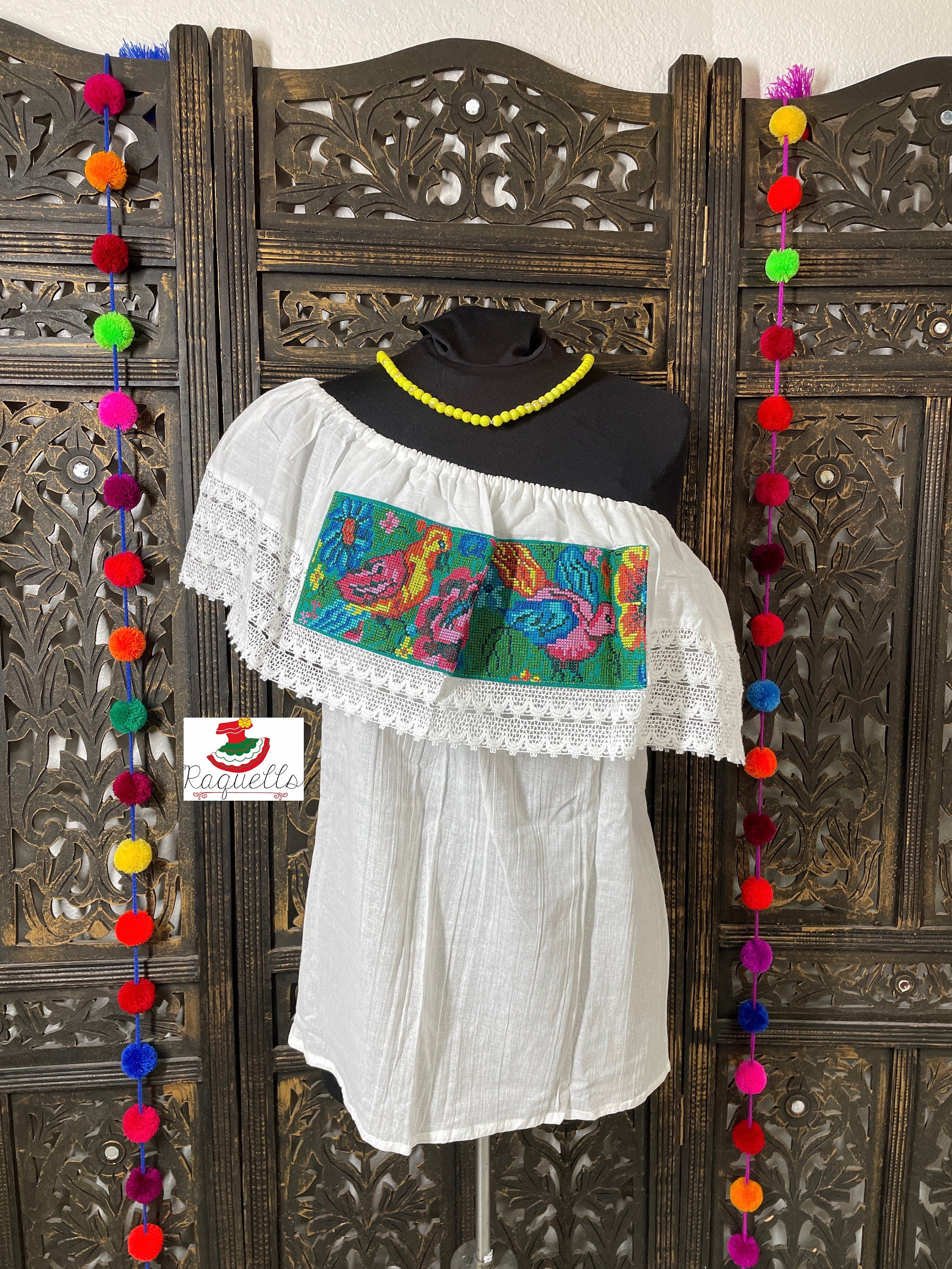 White Off Shoulder Cross-stitched Floral Design Blouse - Artisanal Flower Blouse