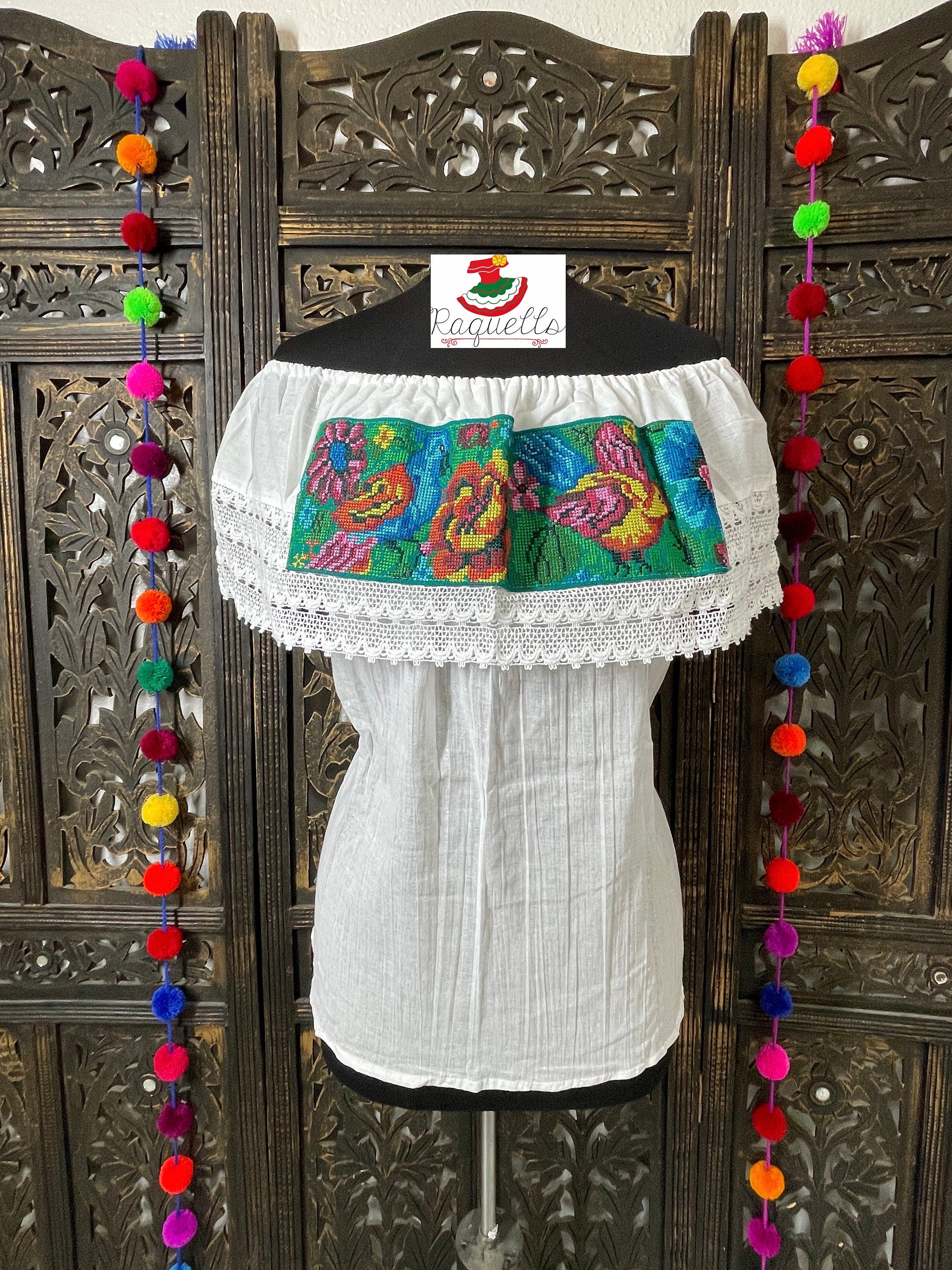 White Off Shoulder Cross-stitched Floral Design Blouse - Artisanal Flower Blouse