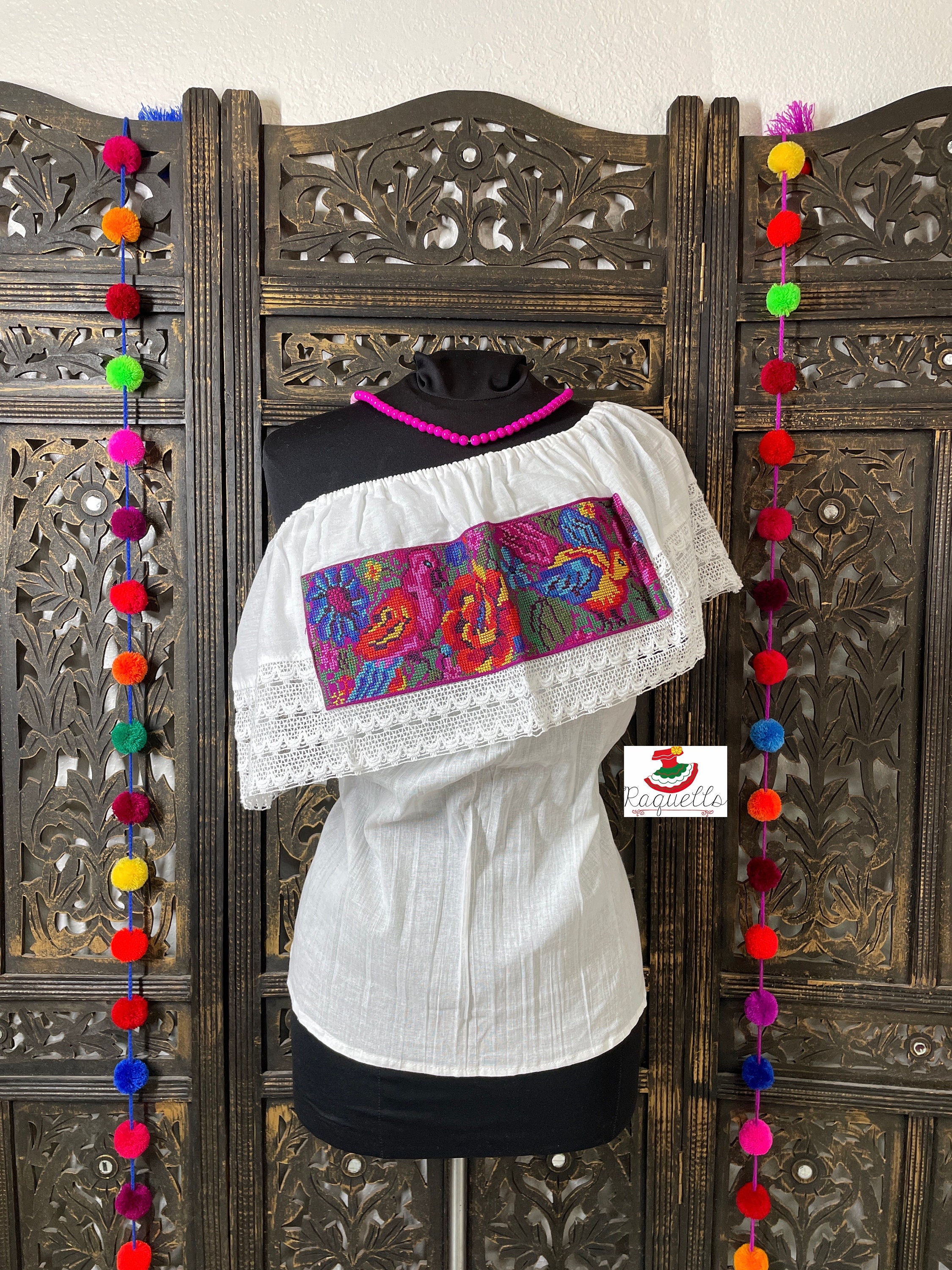 White Off Shoulder Cross-stitched Floral Design Blouse - Artisanal Flower Blouse