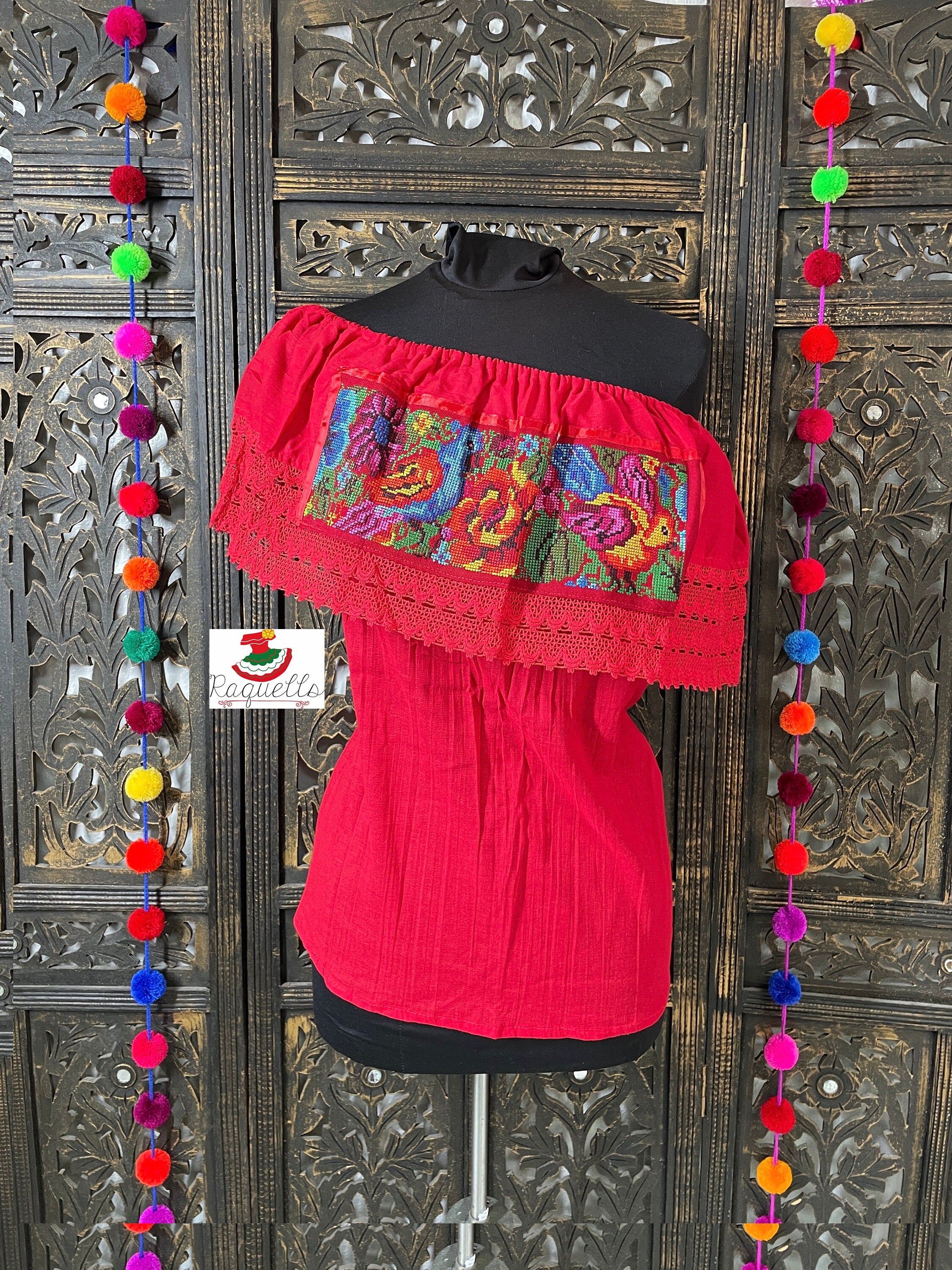 Shoulder Cross-stitched Floral Design Blouse - Artisanal Flower Blouse