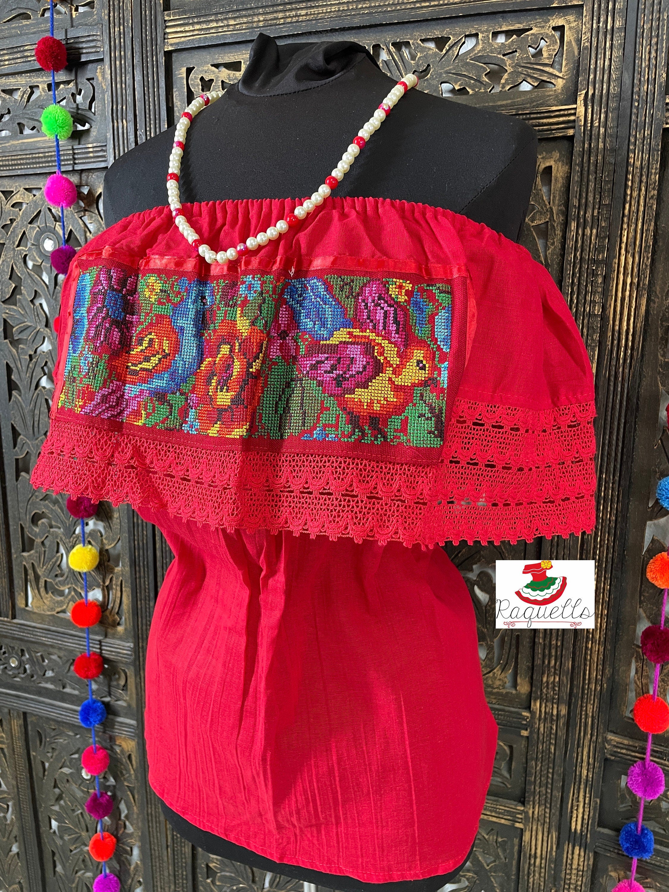 Shoulder Cross-stitched Floral Design Blouse - Artisanal Flower Blouse