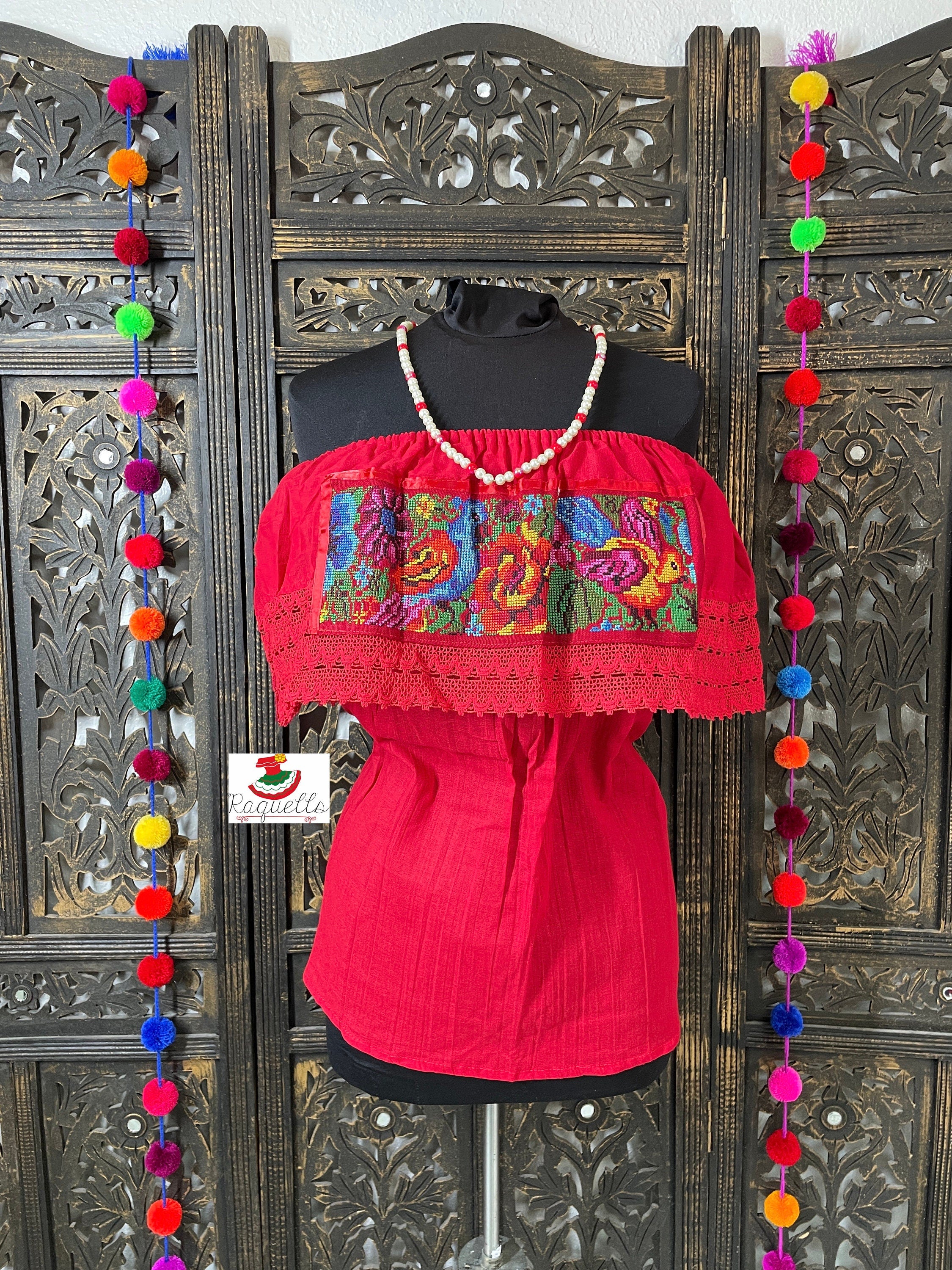 Shoulder Cross-stitched Floral Design Blouse - Artisanal Flower Blouse