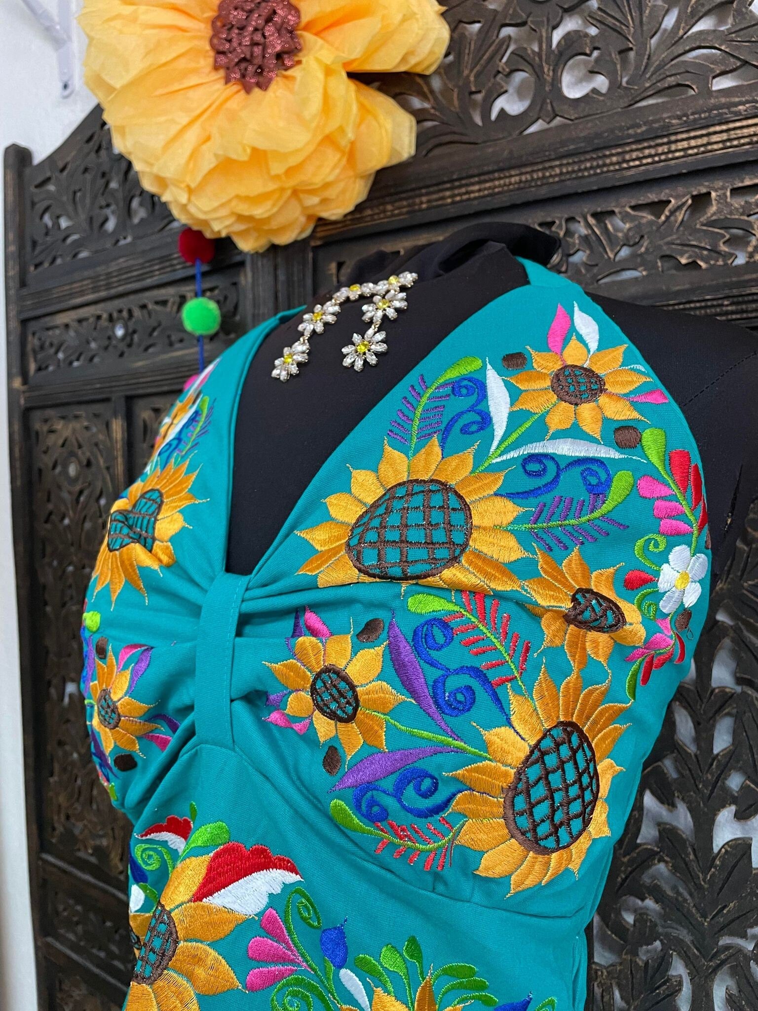 Image of Summertime Mexican Halter Blouses - Artisan Made Embroidered Blouses - Floral Halter Blouse