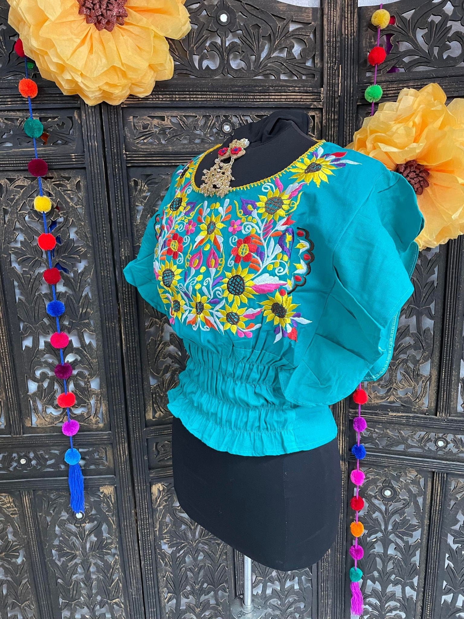 Image of Beautiful Trendy Mexican Style Blouse - Artisan Made Embroidered Blouse - Floral Design Blouse