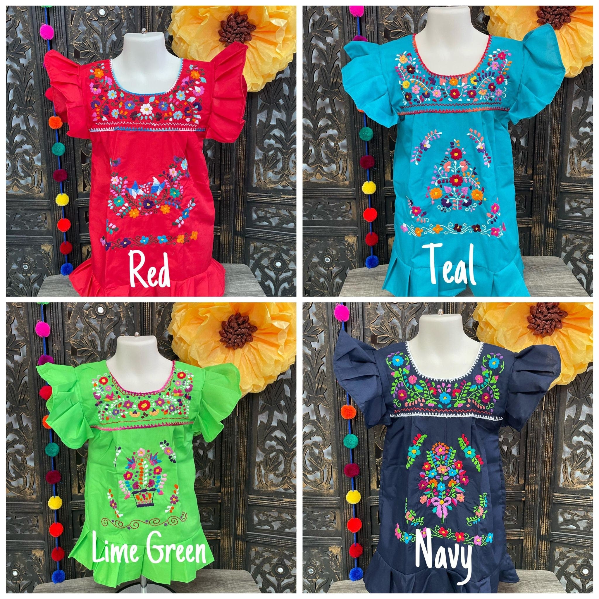 Image of Little Girls Hand Embroidered “Lolita”Dress - Handmade Mexican Fiesta Style Dress - 0 months - 4T sizes available