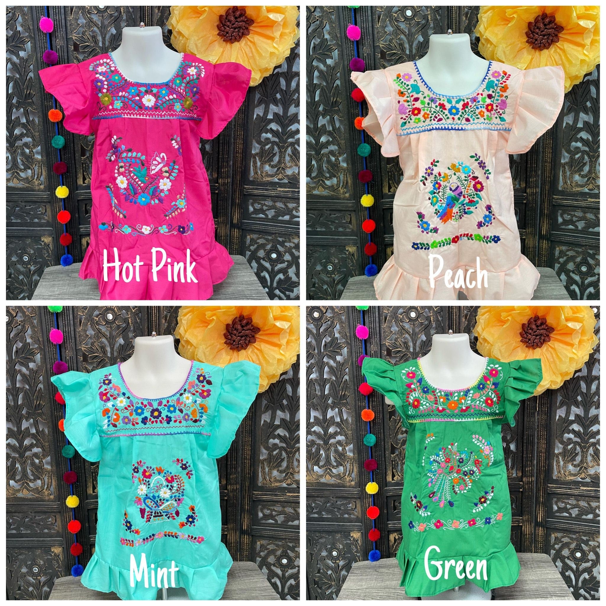 Image of Little Girls Hand Embroidered “Lolita”Dress - Handmade Mexican Fiesta Style Dress - 0 months - 4T sizes available