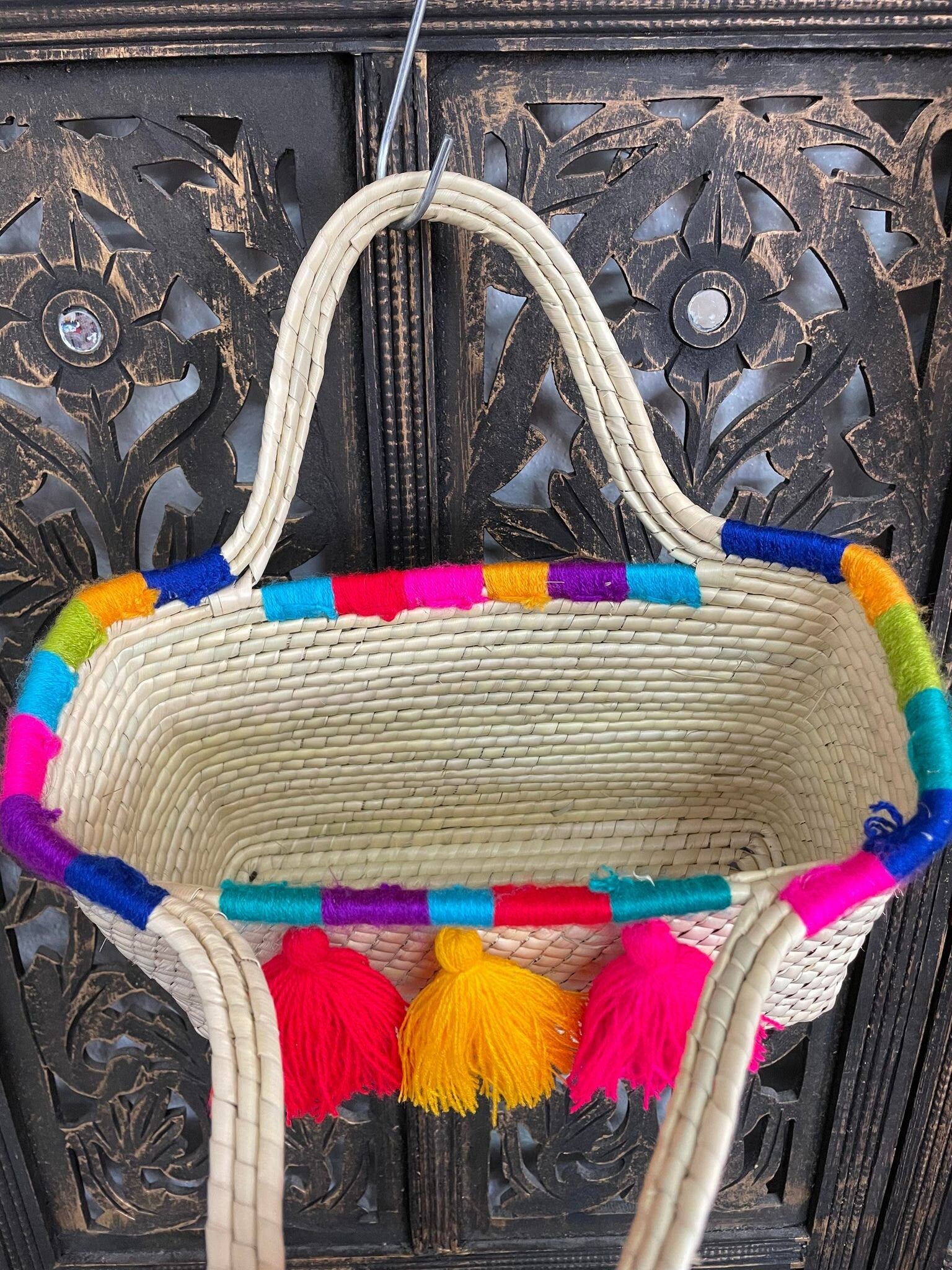 Image of Cute Handmade Tassel Wicker Purse - Handmade Mexican Wicker Purse - Small Purse
