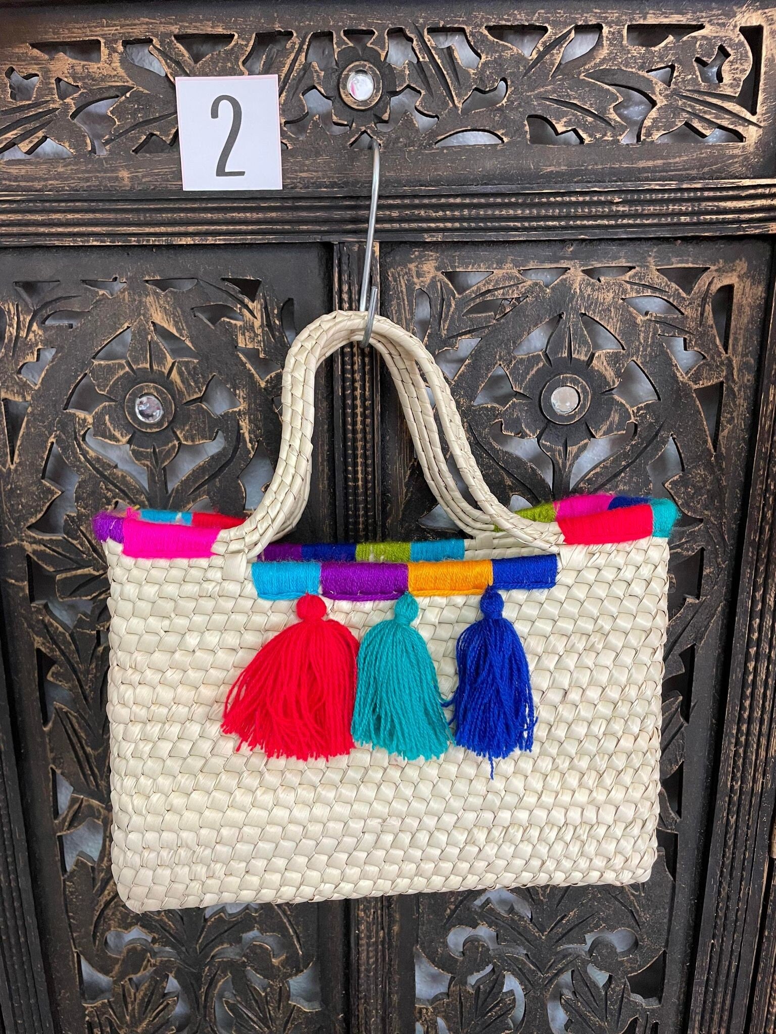 Image of Cute Handmade Tassel Wicker Purse - Handmade Mexican Wicker Purse - Small Purse