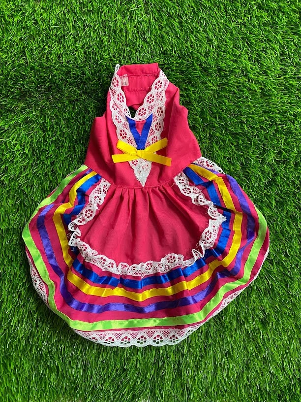 Colorful Handmade Jalisco Ribbon Dress for Small Pets - Perfect Pet Fashion Statement