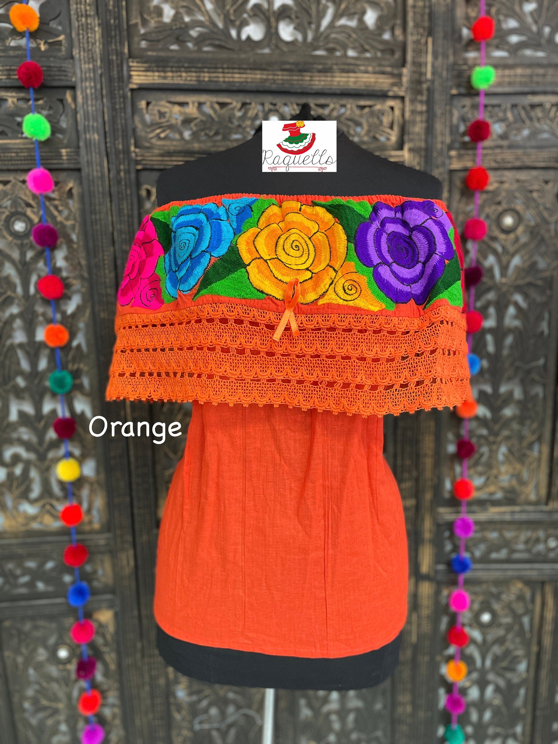 Image of Off Shoulder Floral Blouse - Artisanal Flower Blouse