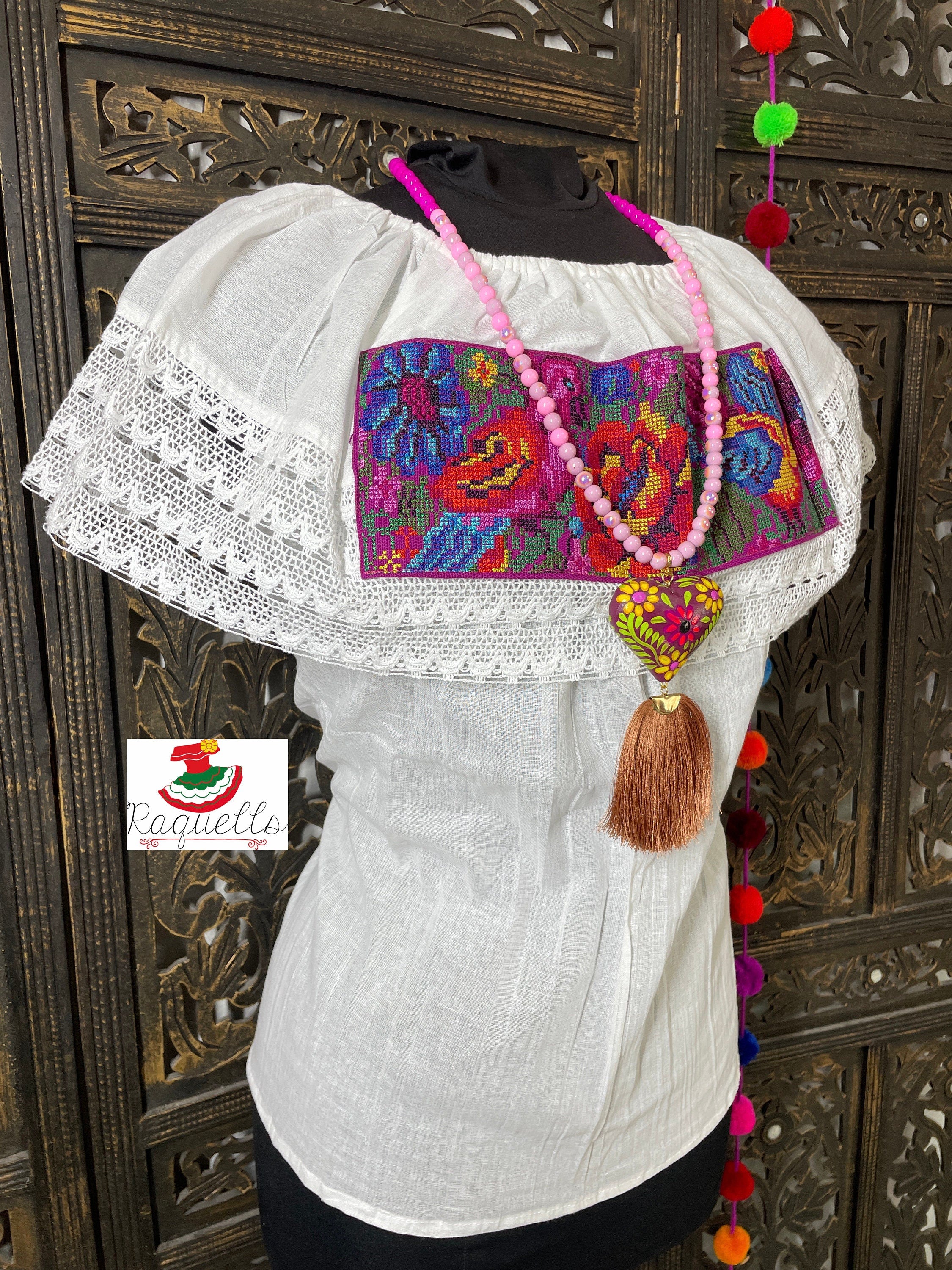 Image of White Off Shoulder Cross-stitched Floral Design Blouse - Artisanal Flower Blouse