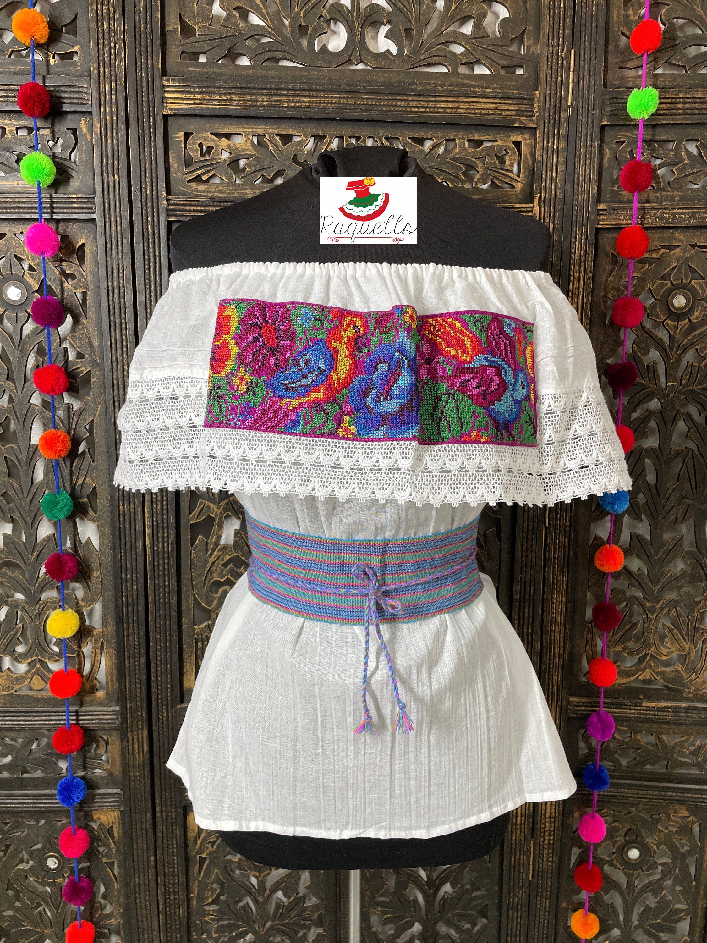 White Off Shoulder Cross-stitched Floral Design Blouse - Artisanal Flower Blouse