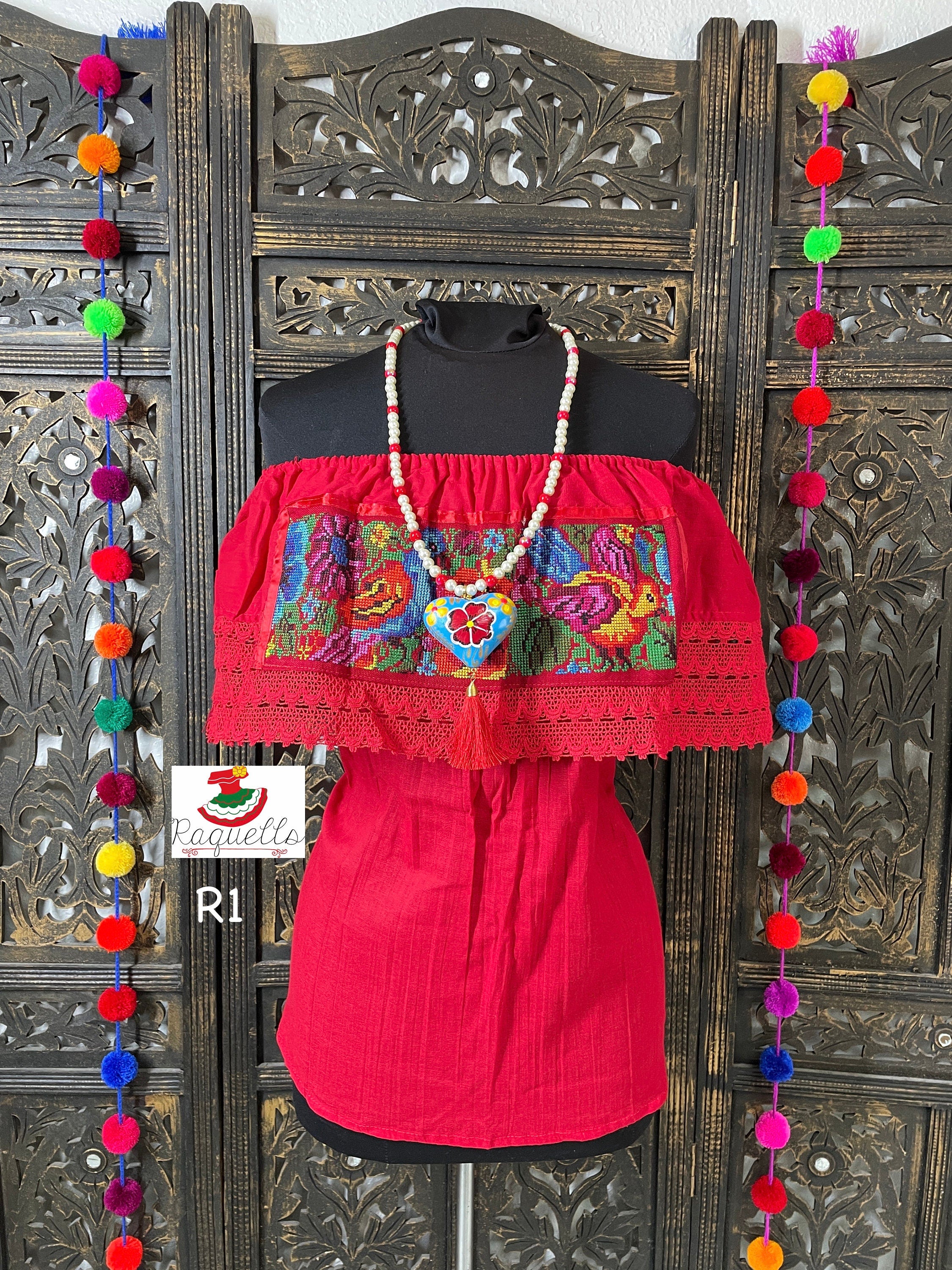 Image of Shoulder Cross-stitched Floral Design Blouse - Artisanal Flower Blouse