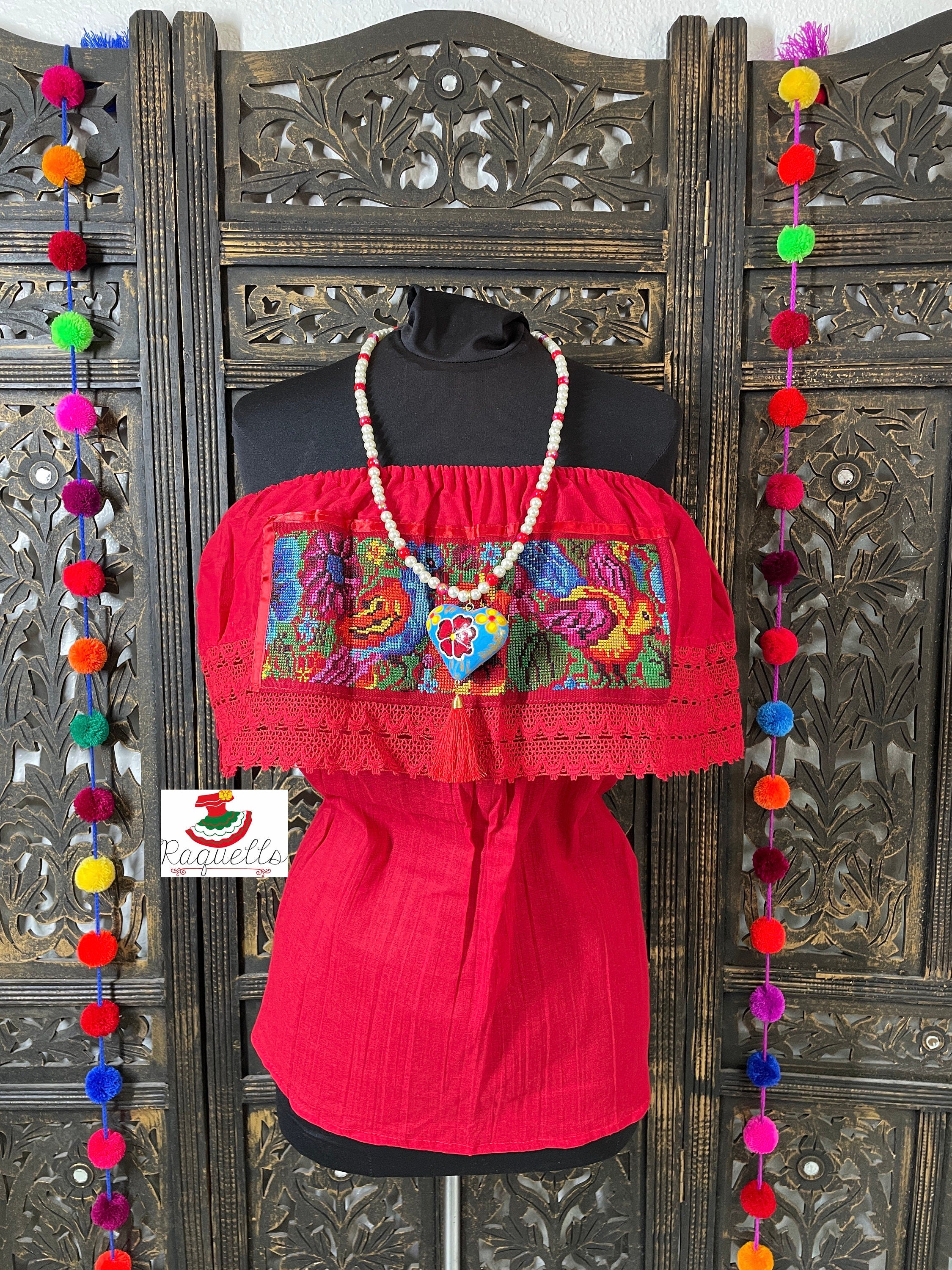 Image of Shoulder Cross-stitched Floral Design Blouse - Artisanal Flower Blouse