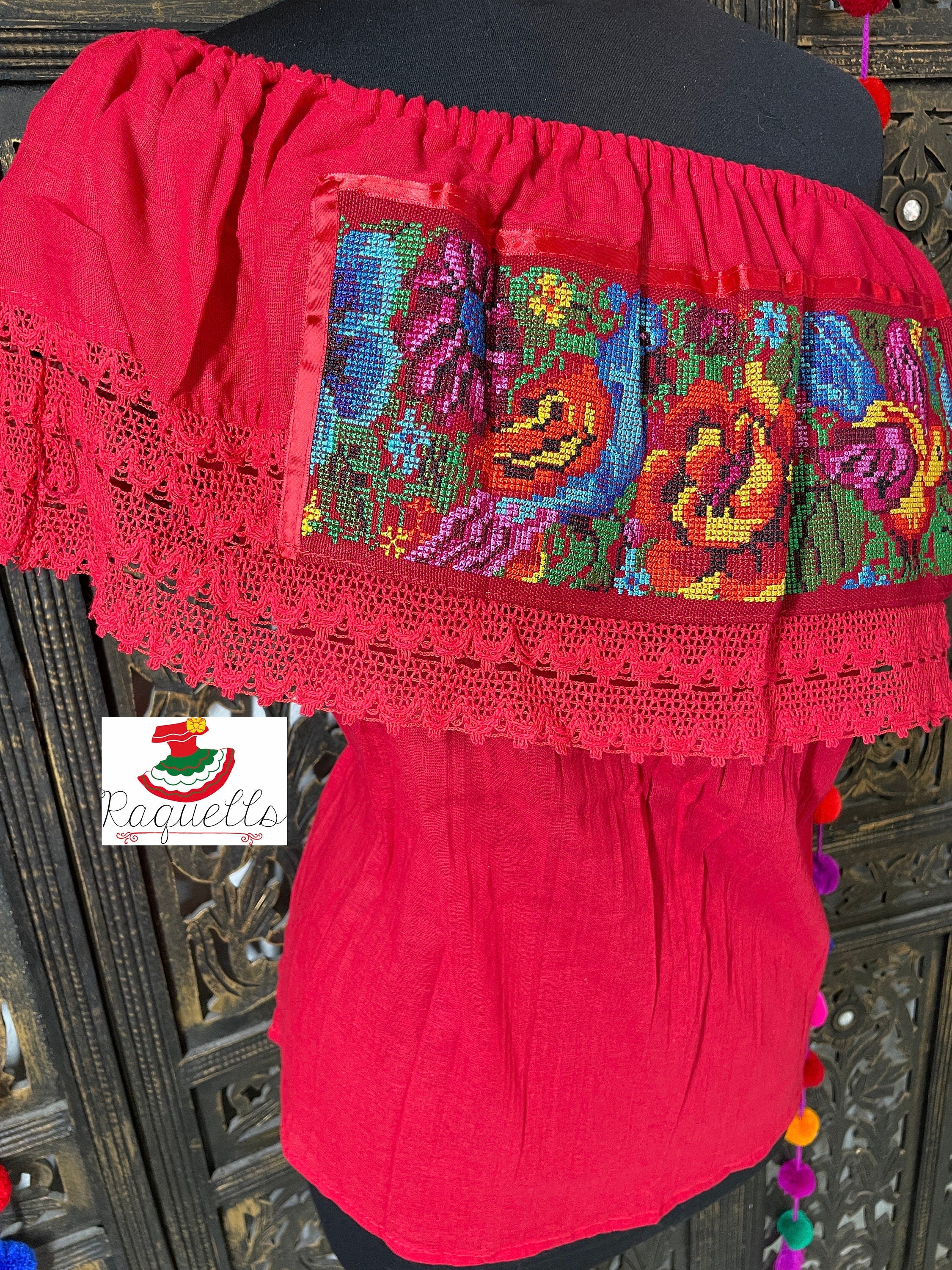 Image of Shoulder Cross-stitched Floral Design Blouse - Artisanal Flower Blouse