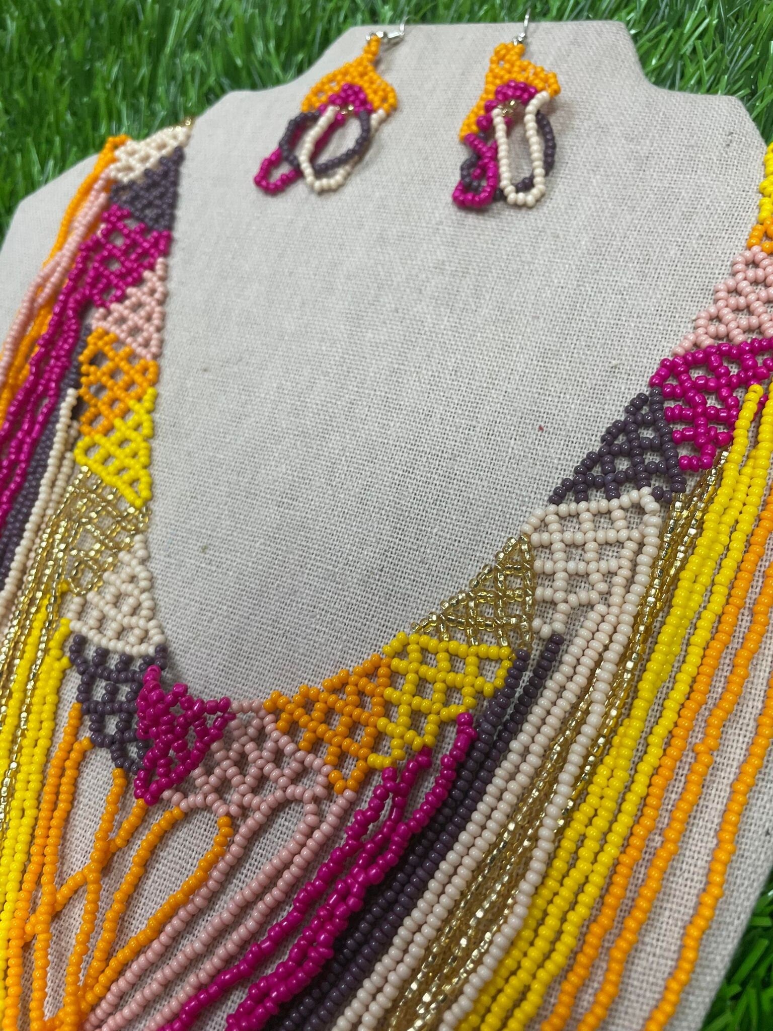 Image of Beautiful Artisanal Mexican Beaded Jewelry Set - 3 Piece Set - Made by our Oaxaca Artisan Partners
