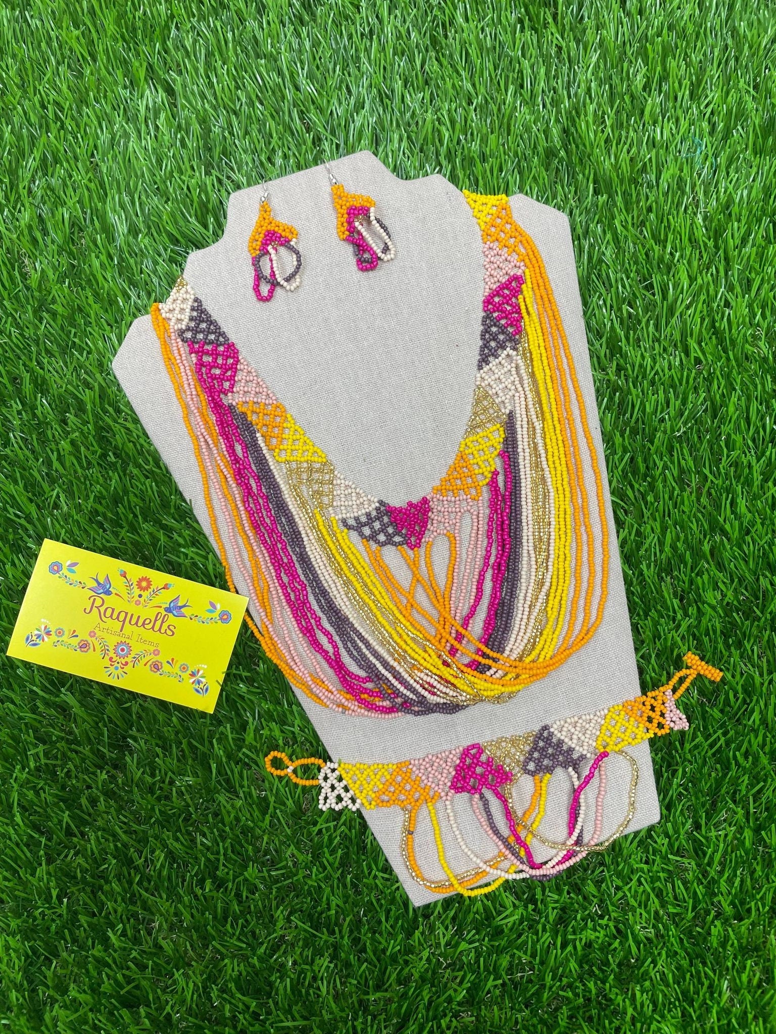 Image of Beautiful Artisanal Mexican Beaded Jewelry Set - 3 Piece Set - Made by our Oaxaca Artisan Partners