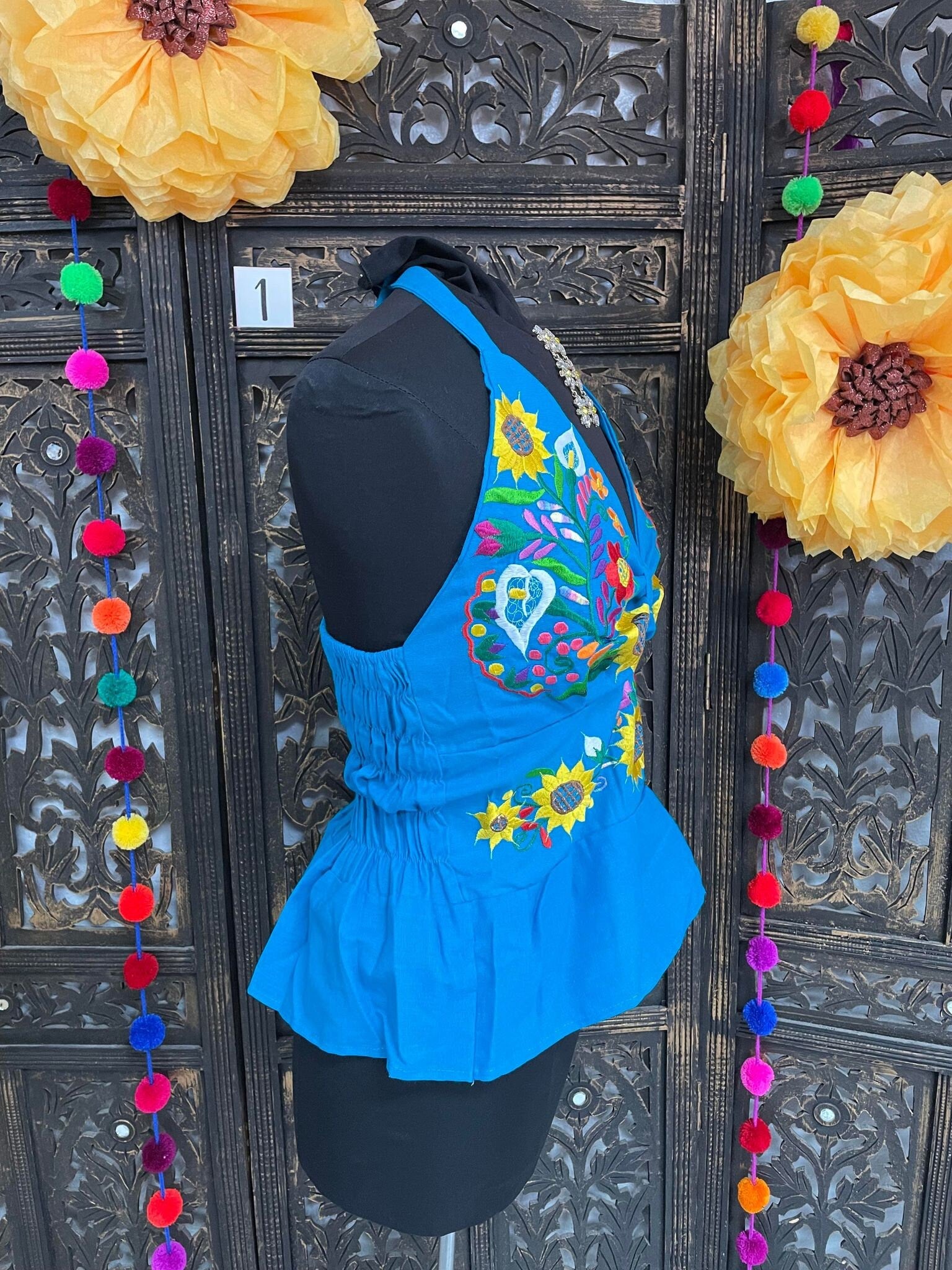 Image of Summertime Mexican Halter Blouses - Artisan Made Embroidered Blouses - Floral Halter Blouse